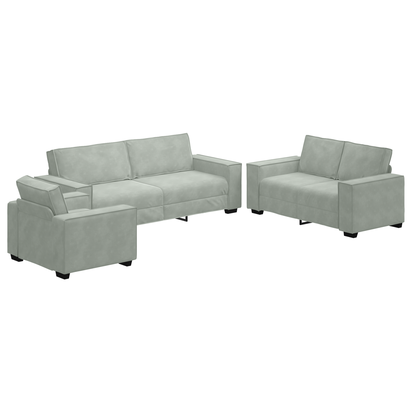 3 Personers Sofa Sæt Med Puder Lys Grå Fløjl