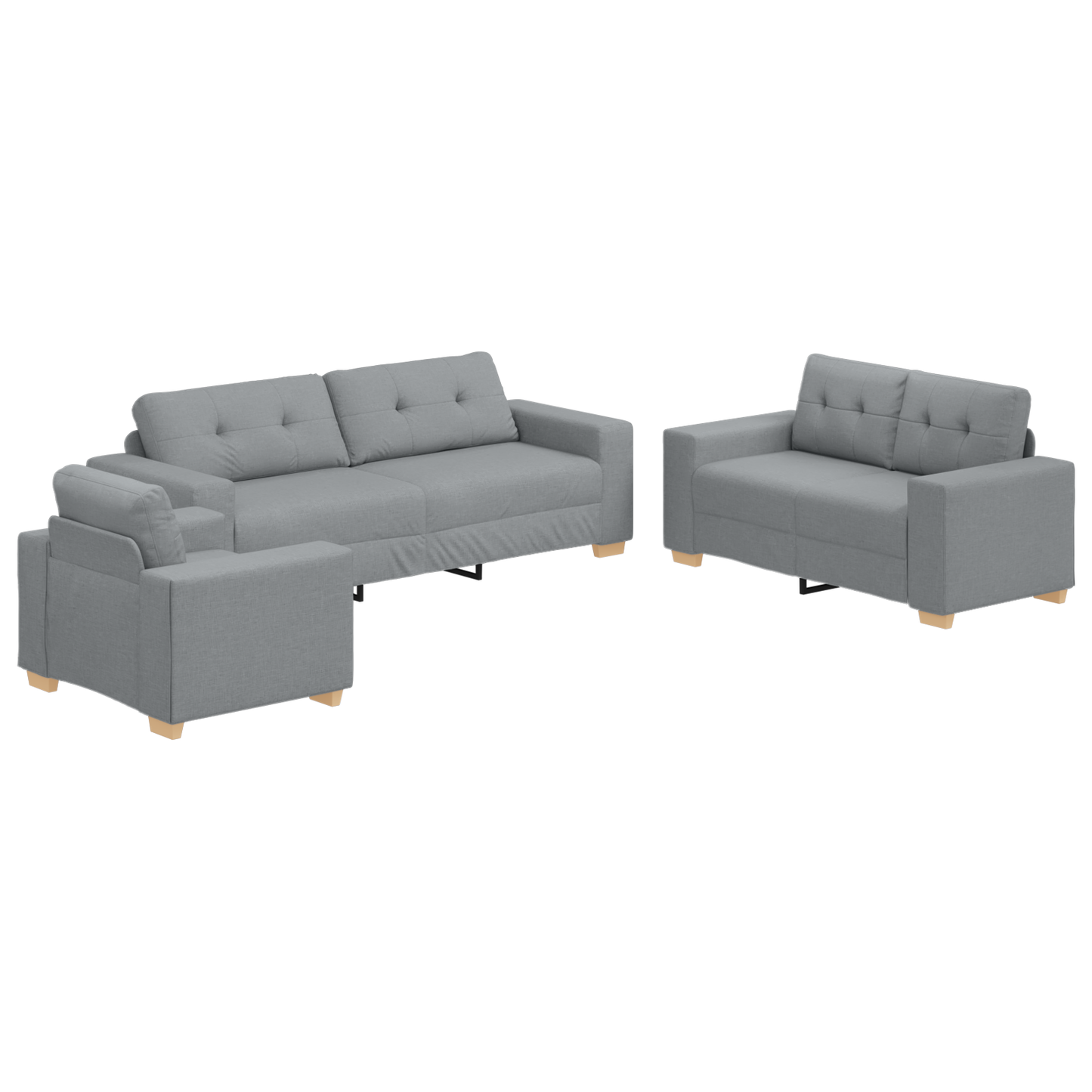 3-delt Sofa Sæt med Puder Lys Grå Stof - billede 2