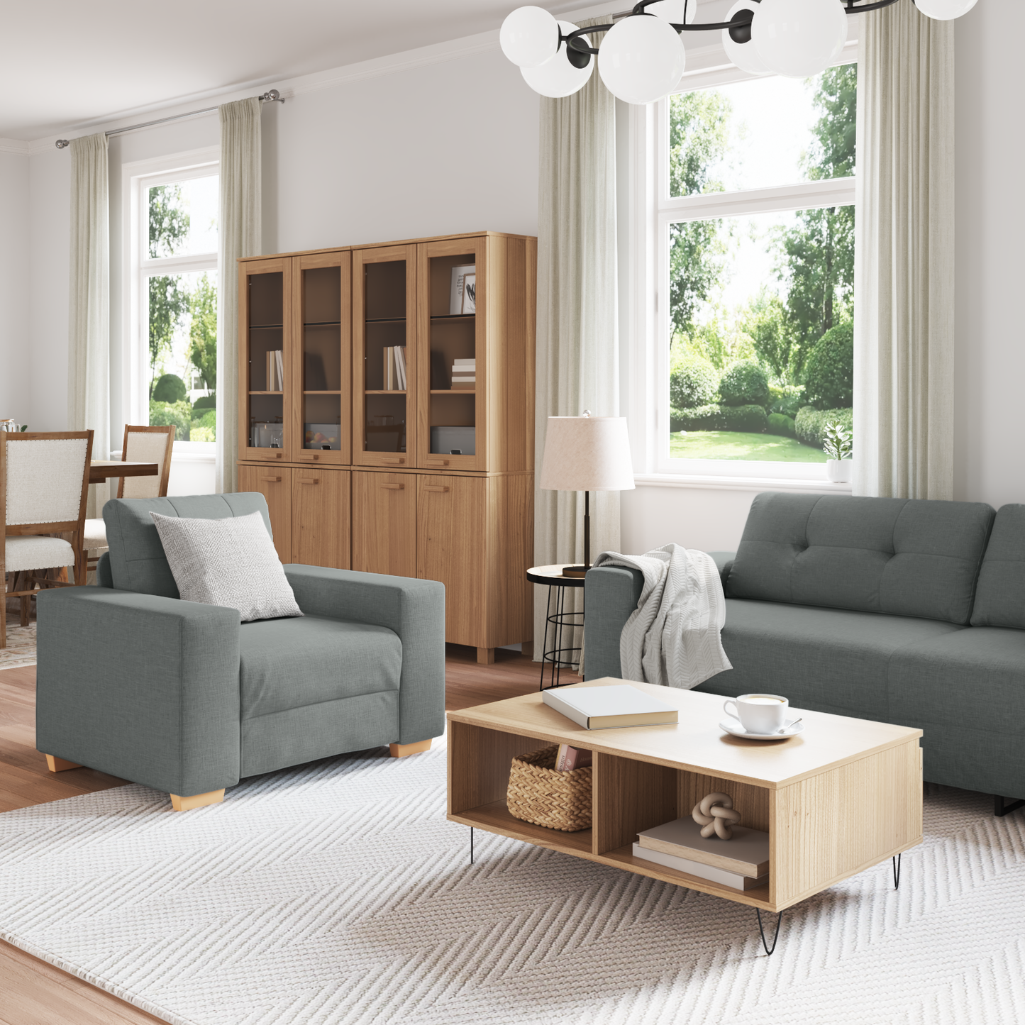 3-Delt Sofasæt Med Puder I Mørkegrå Stof
