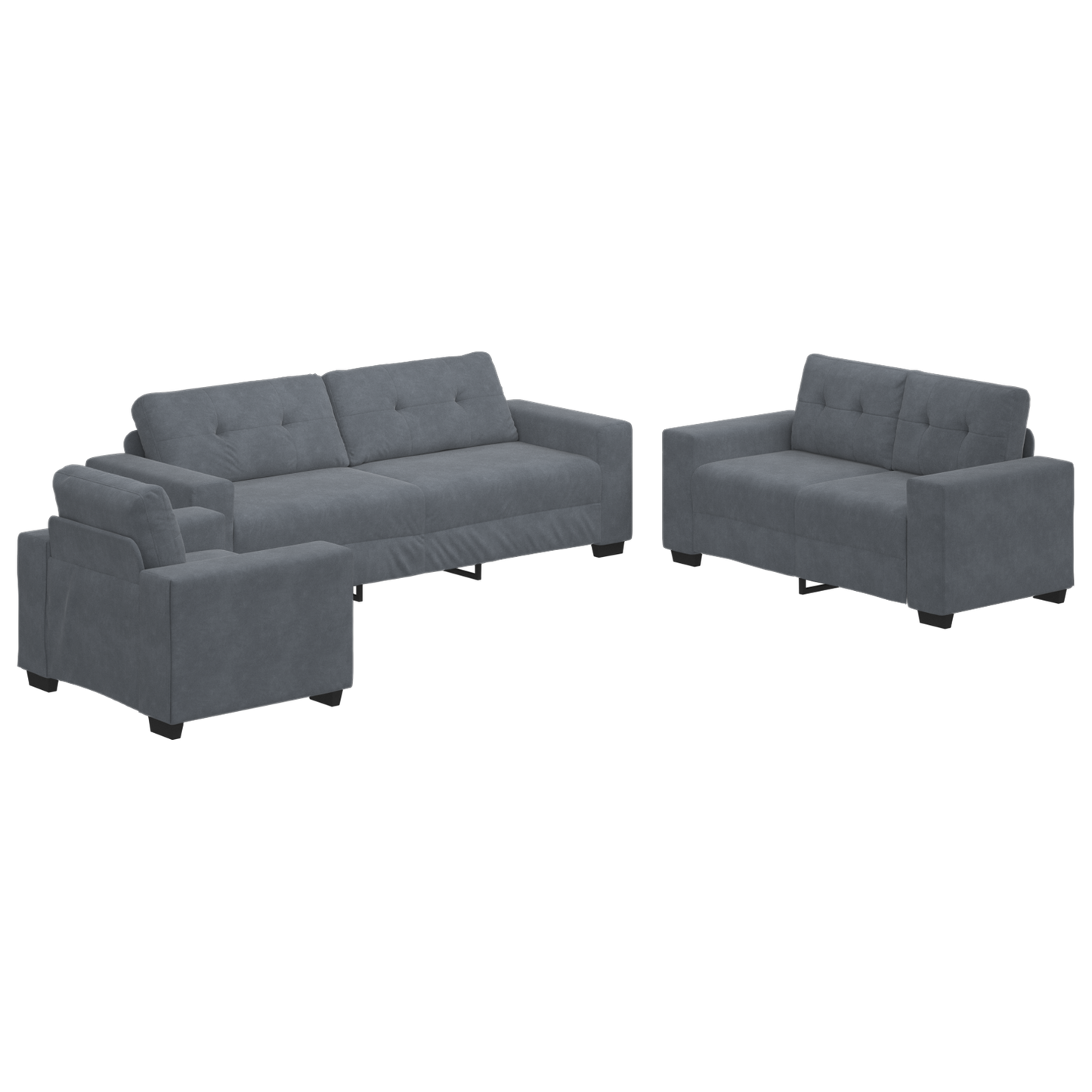 3 Personers Sofa Sæt Med Puder Mørkegrå Fløjl