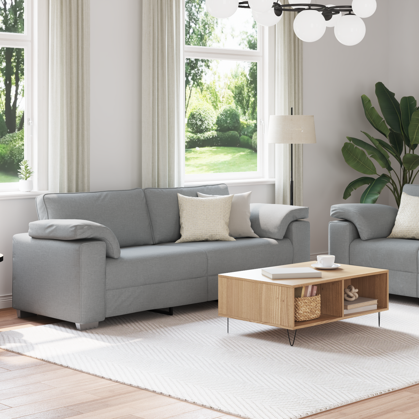 2-Delt Sofa Sæt Med Puder Lys Grå Stof