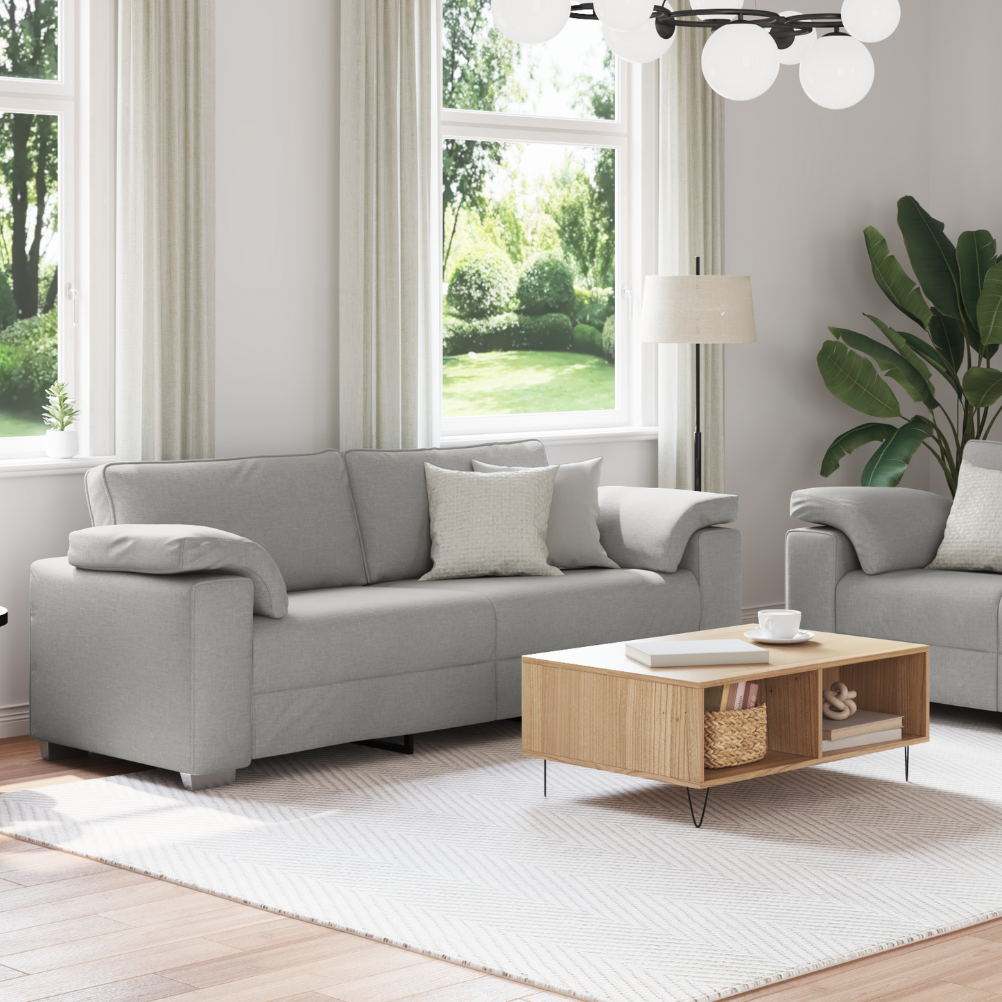 Sofa Sæt 2 Dele Sky Grey 219 X 77 X 82 Cm Stof