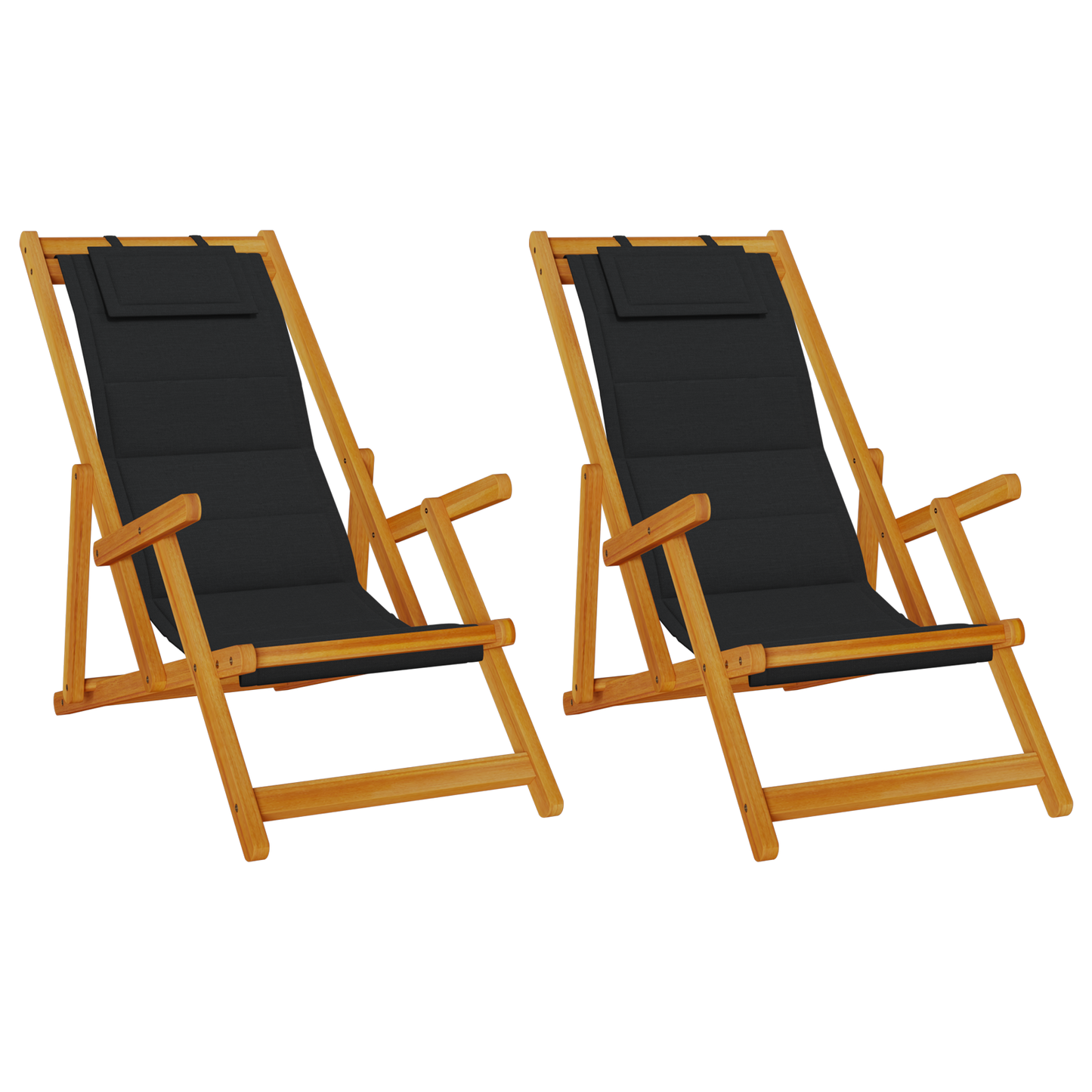 Foldable Strandstol 2 Stk Sort Massivt Akacietræ & Textilene