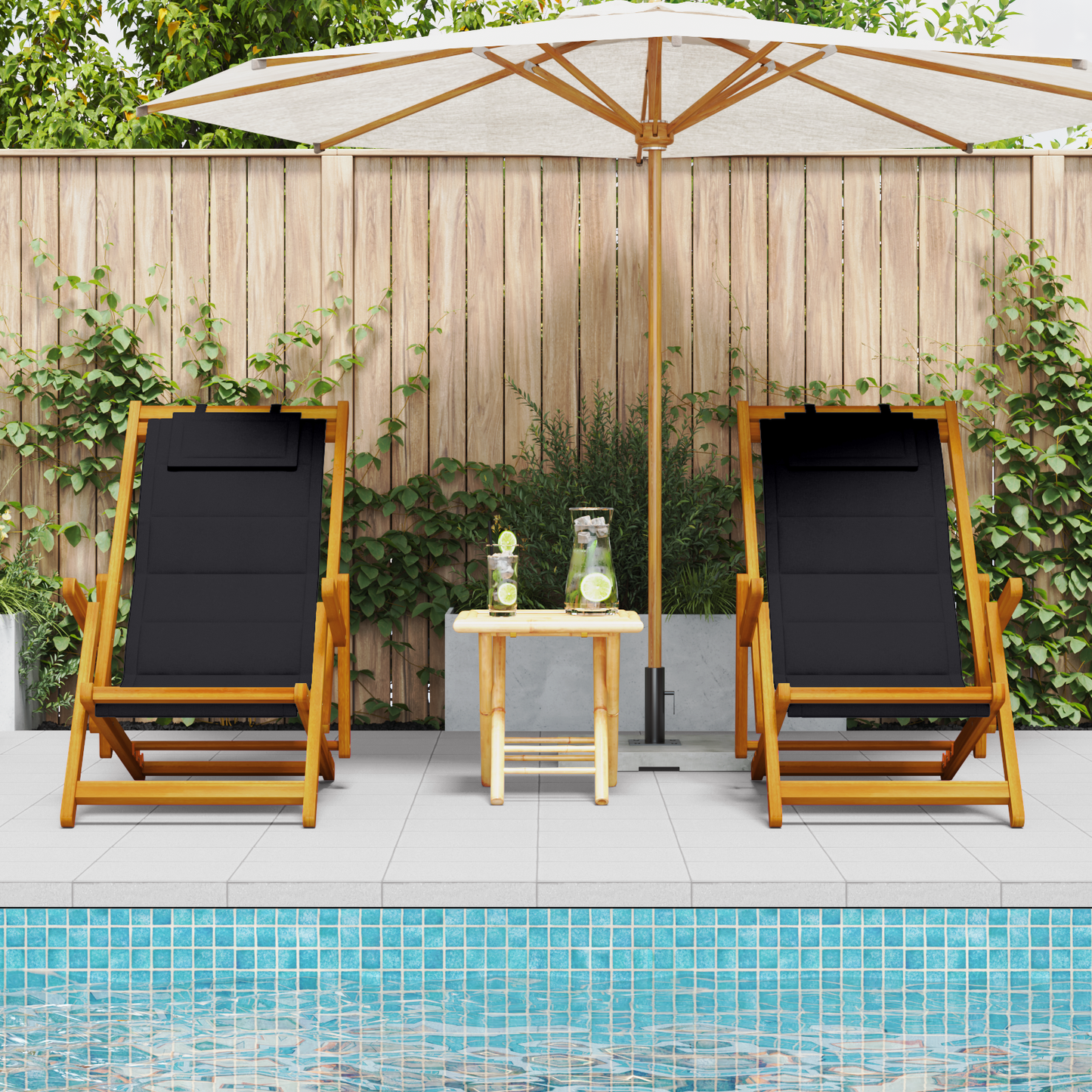 Foldable Strandstol 2 Stk Sort Massivt Akacietræ & Textilene