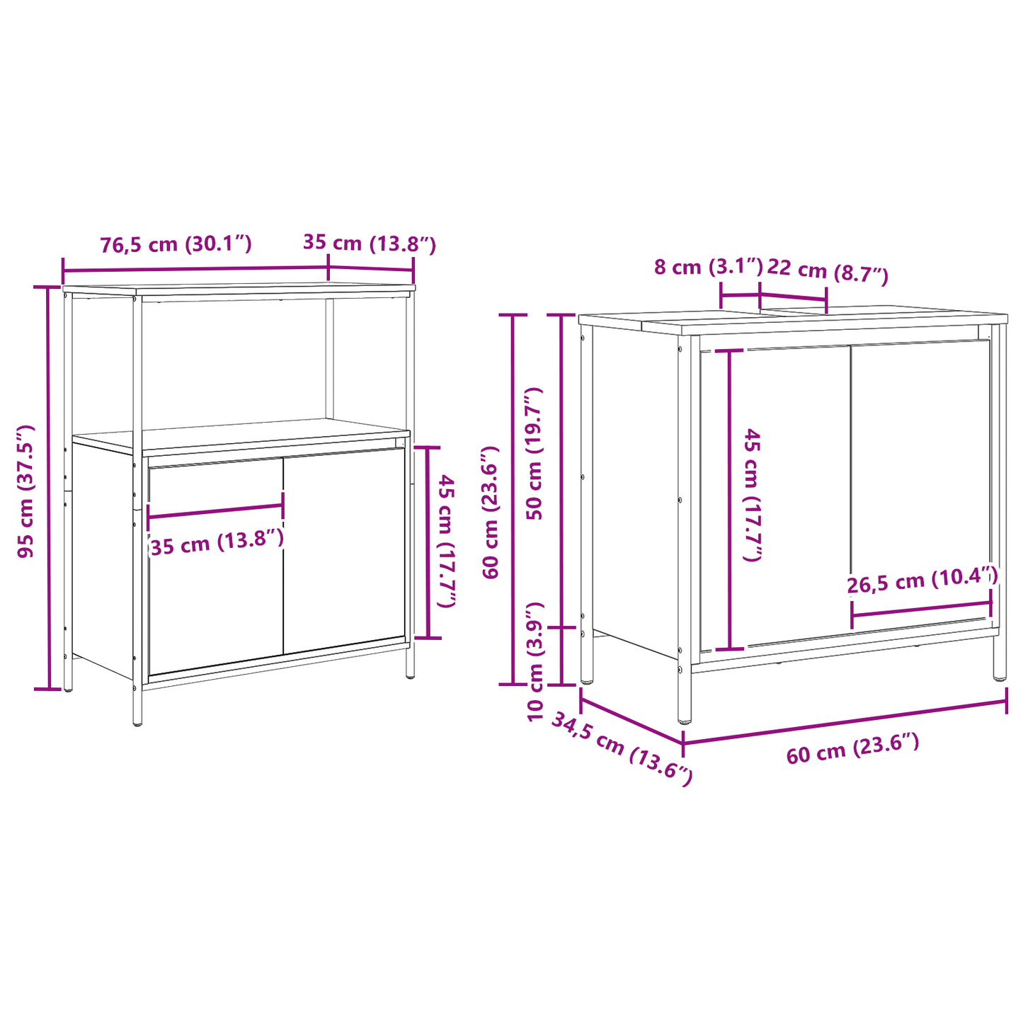 Badeværelsesmøbel Sæt Med Hylde 5 Dele Sort Eg 36 X 35 X 165 Cm