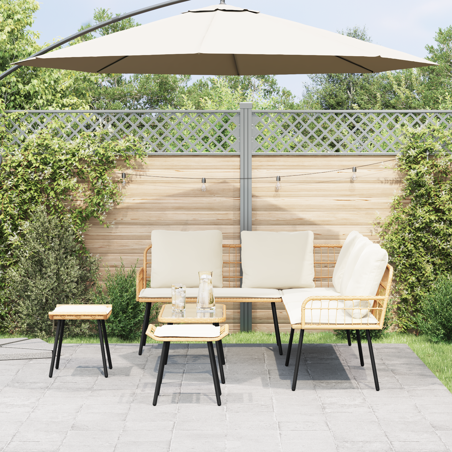 4 Styks Have Sofa Sæt Med Puder Naturlig Poly Rattan