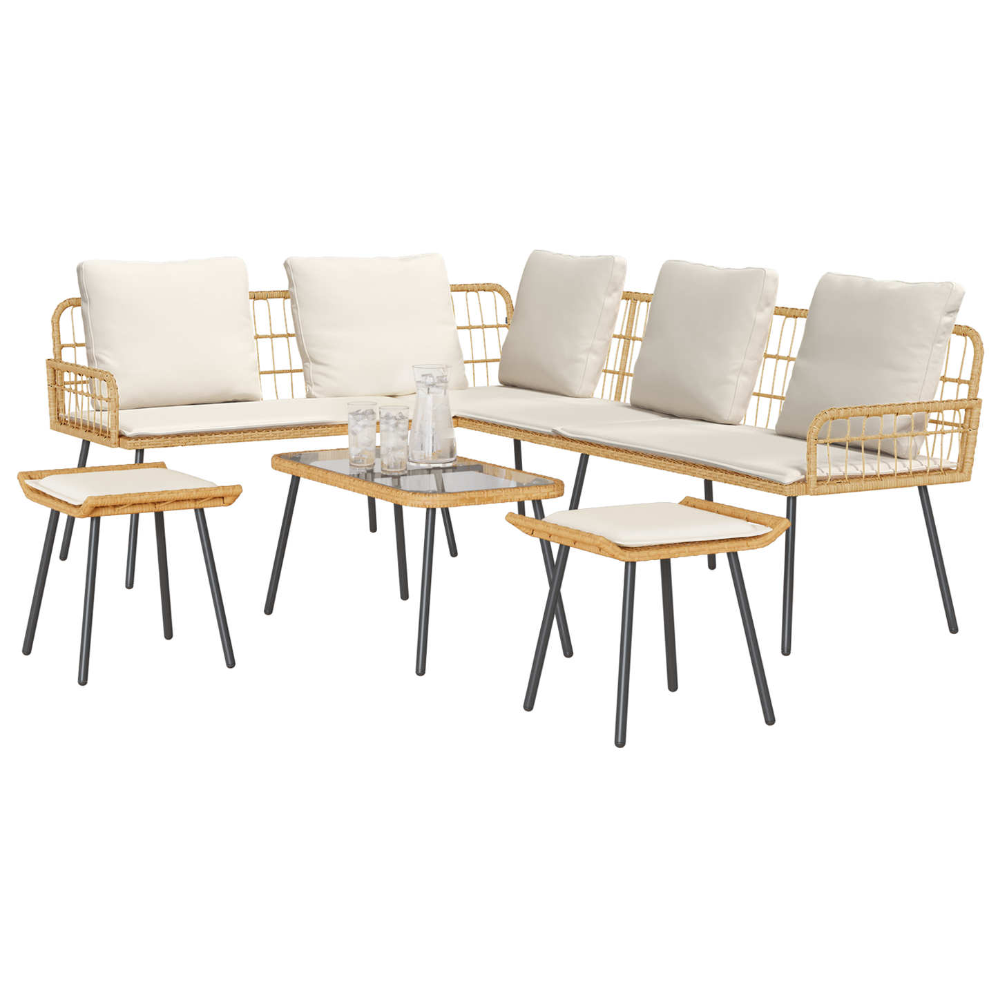 4 Styks Have Sofa Sæt Med Puder Naturlig Poly Rattan