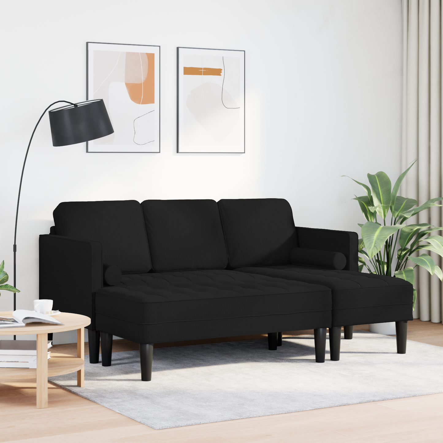 2-delt Sofa Sæt med Puder Sort Stof - billede 3
