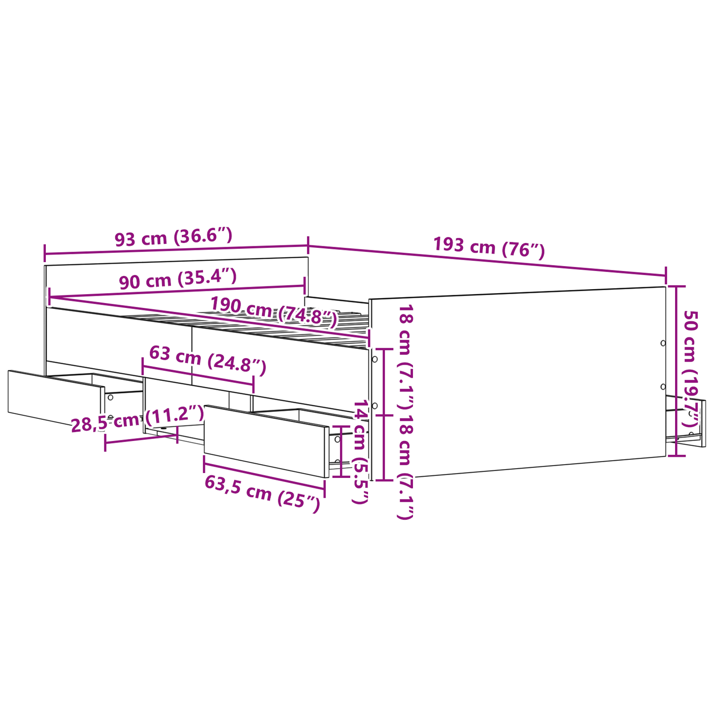 Seng Uden Madras Sort Eg 90x190 Cm Konstrueret Træ - billede 10