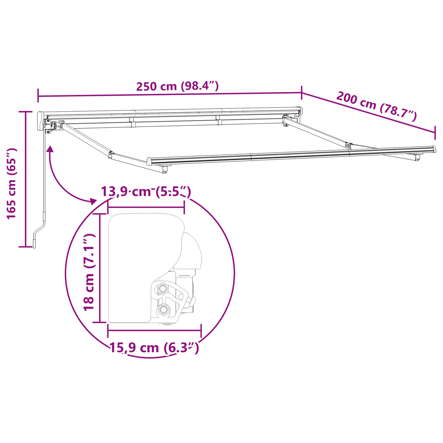 Utrækkelig Markise Creme 250x200 Cm - billede 11