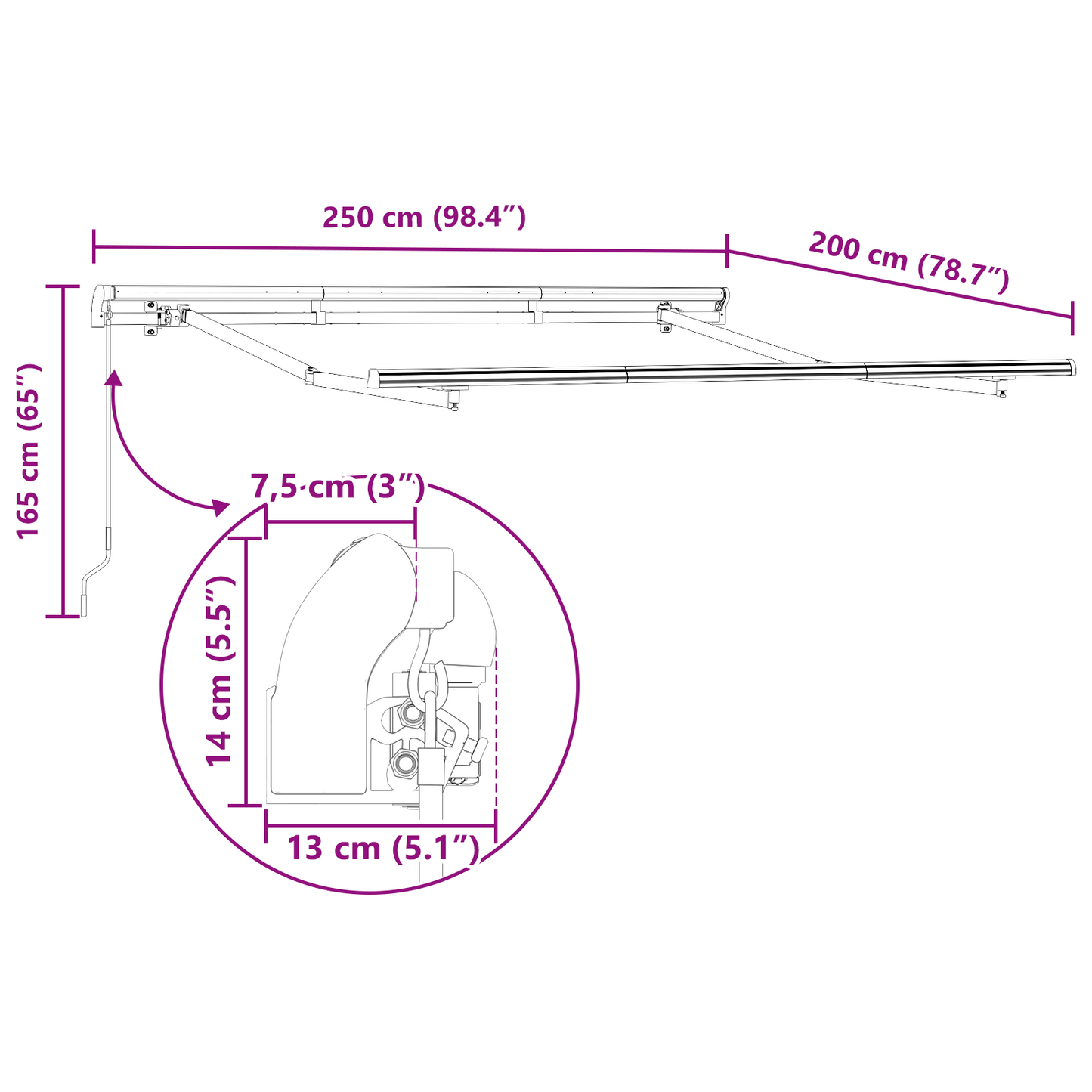 Utrækkelig Markise Gul og Orange og Hvid 250 X 200 Cm 2.5 X 2 M - billede 11