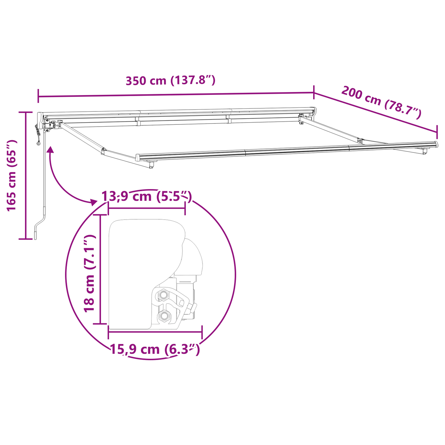 Utrækkelig Markise Creme 350x200 Cm Stof - billede 12