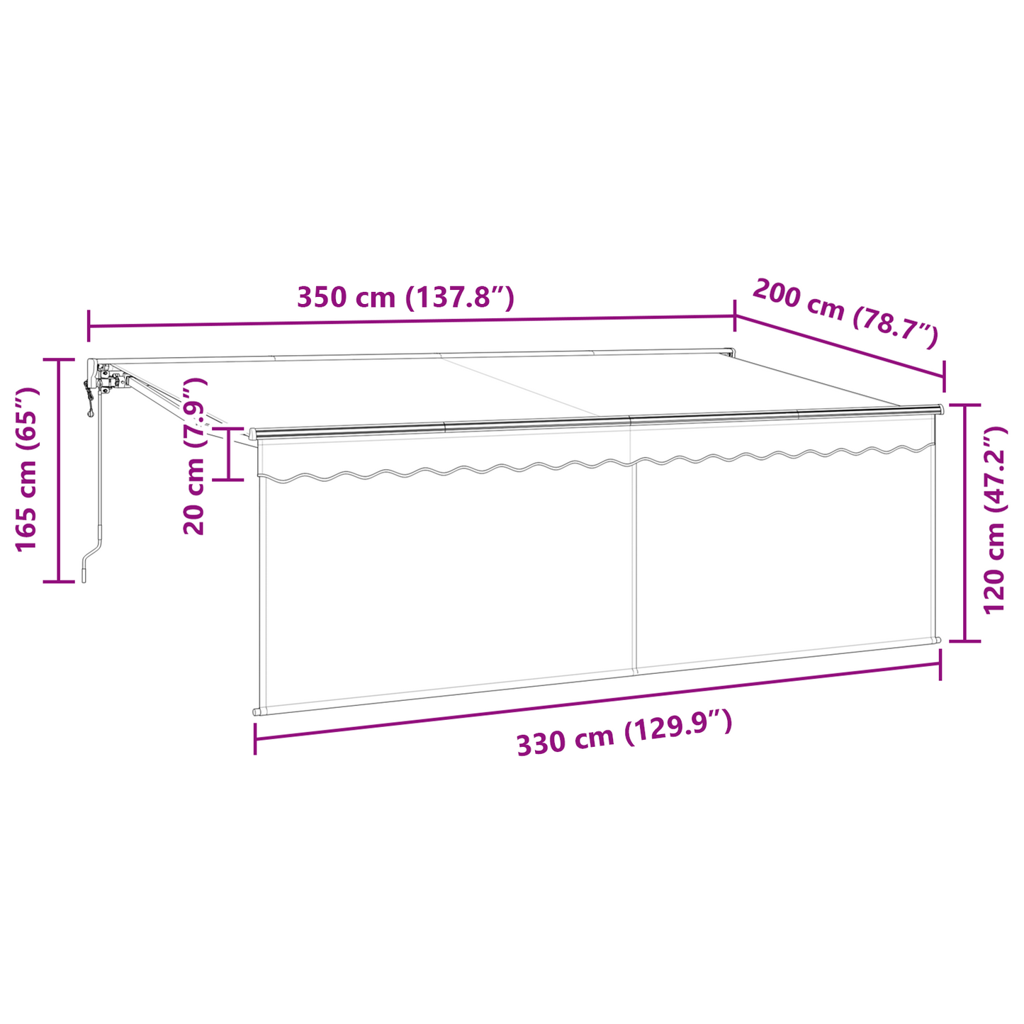 Utrækkelig Markise Stribet Blå og Hvid Hvid 350 X 200 Cm - billede 13