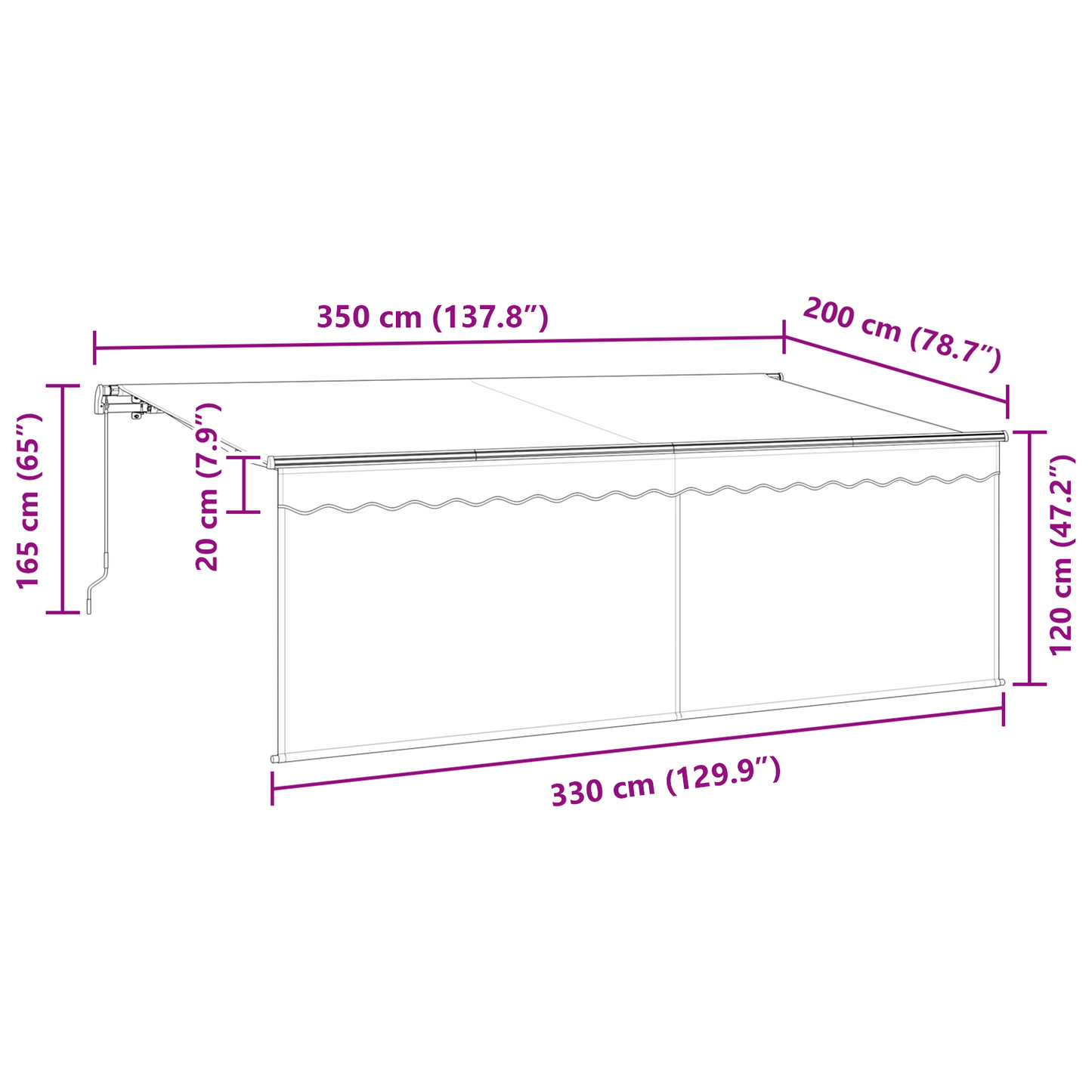 Utrækkelig Markise Stribet Blå og Hvid Hvid 350 X 200 Cm - billede 12