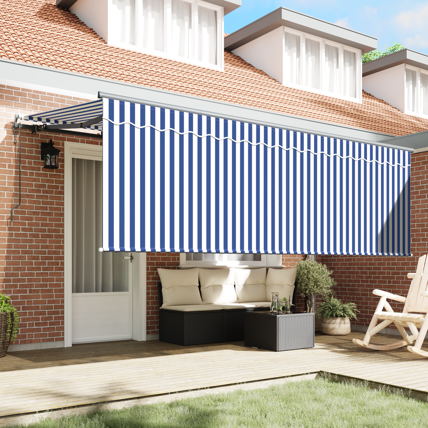 Markise med Blind Stribet Creme 350 X 200 X 120 Cm Stof, Metal - billede 3
