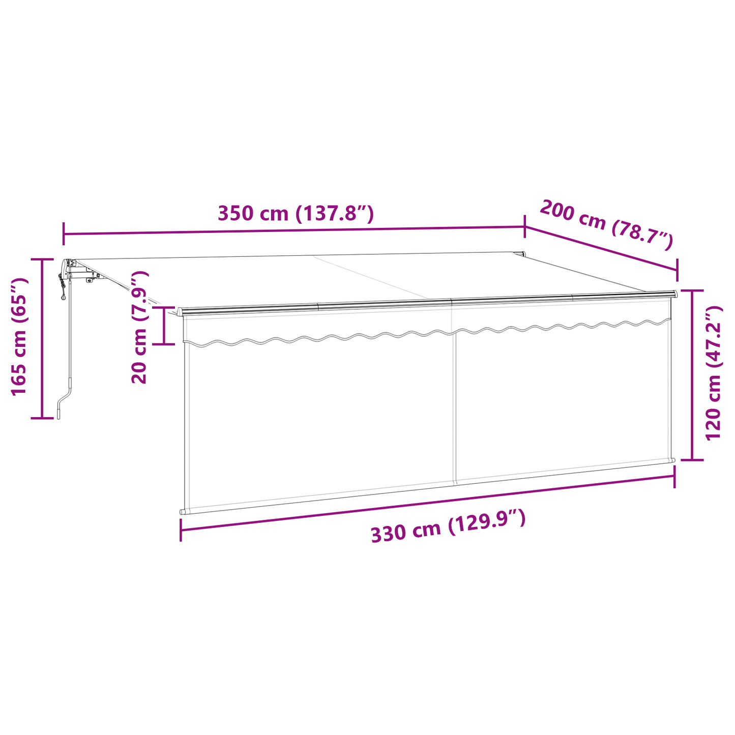 Markise med Blind Stribet Creme 350 X 200 X 120 Cm Stof, Metal - billede 13