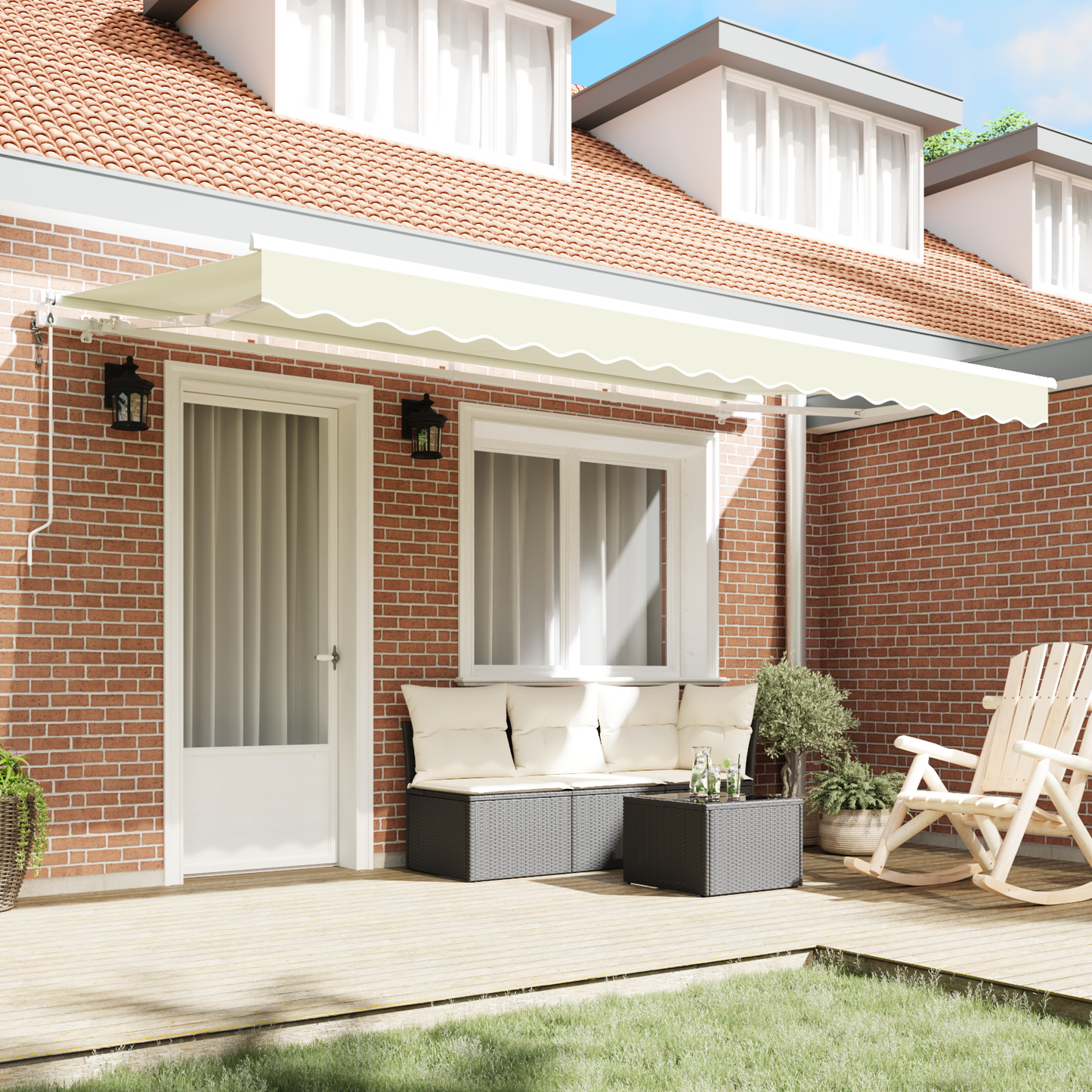 Utrækkelig Markise Creme og Hvid 400x200 Cm Large 4 X 2 M - billede 3