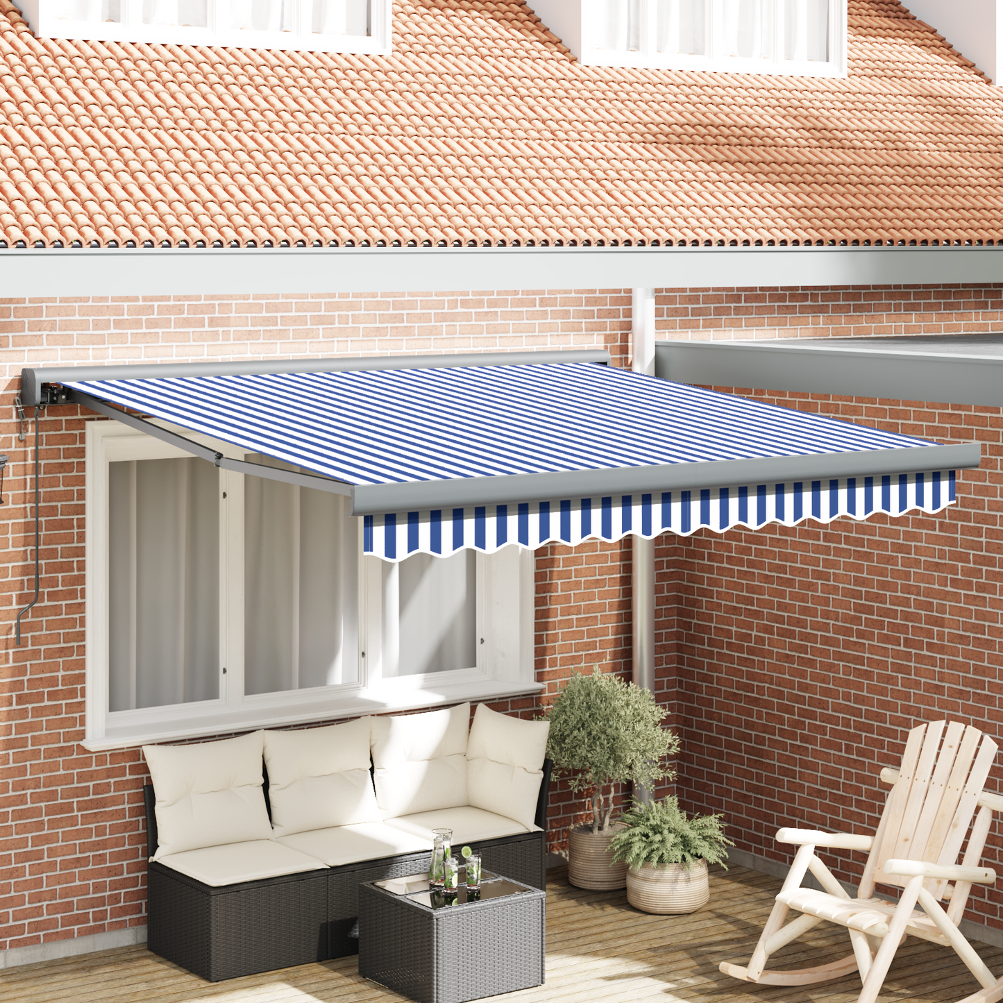 Automatisk Utrækkelig Markise i Blå og Hvid - 300 X 250 Cm - hovedbillede
