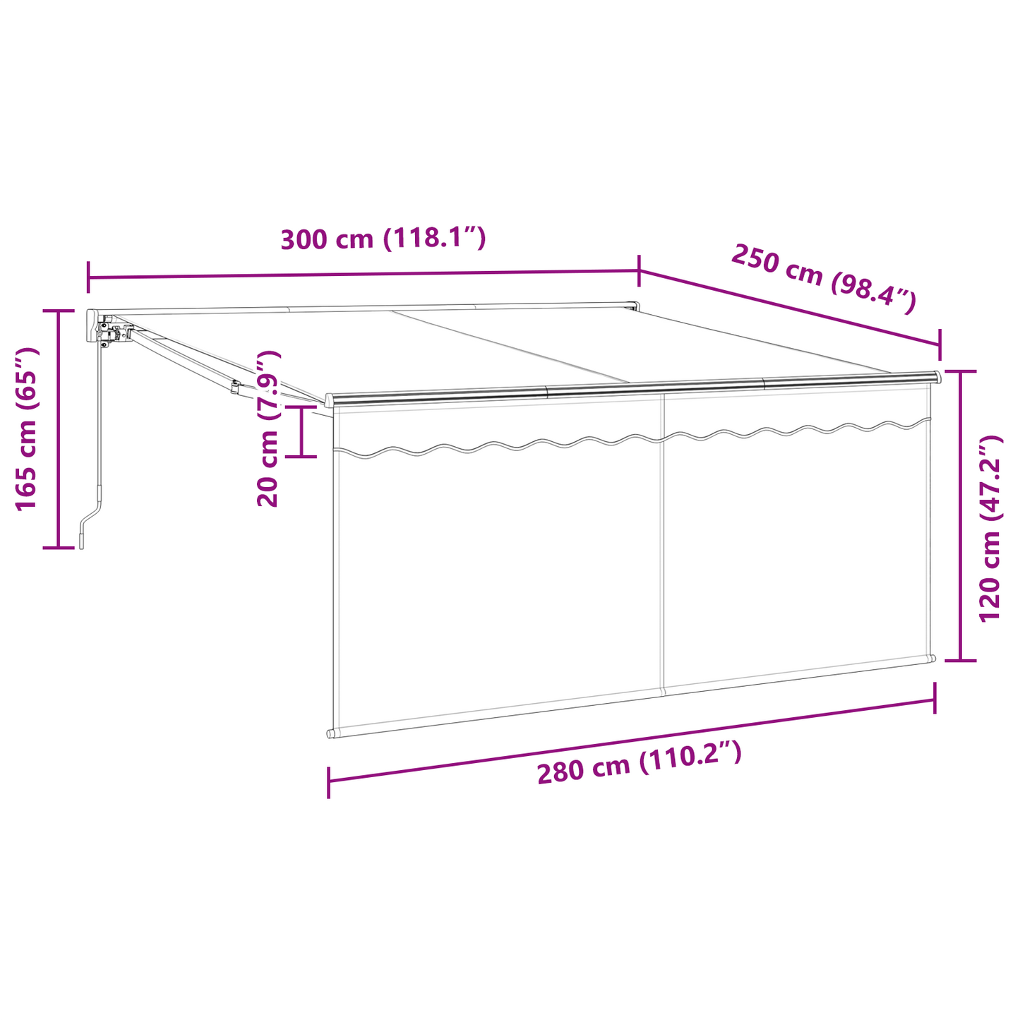 Utrækkelig Markise Antracit 300 X 250 Cm Stof - billede 12