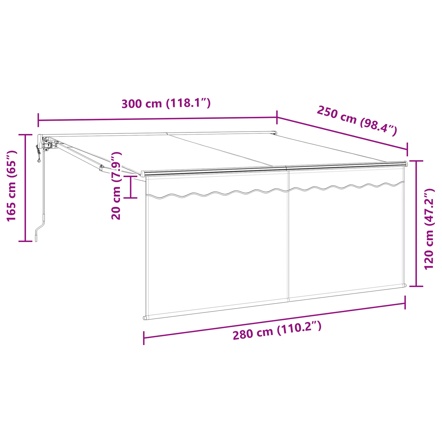 Utrækkelig Markise Antracit 300 X 250 Cm Stof - billede 13