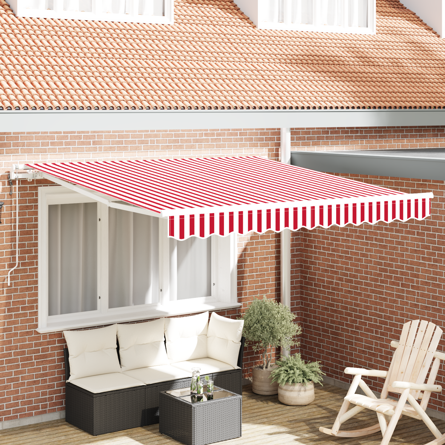 Automatisk Utrækkelig Markise Rød og Hvid - 300 X 250 Cm - hovedbillede