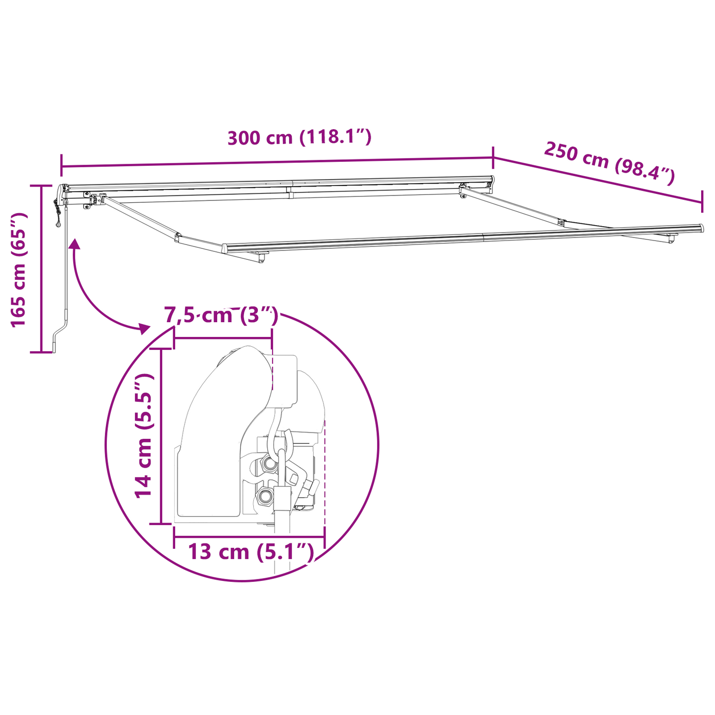 Automatisk Utrækkelig Markise Rød og Hvid - 300 X 250 Cm - billede 11