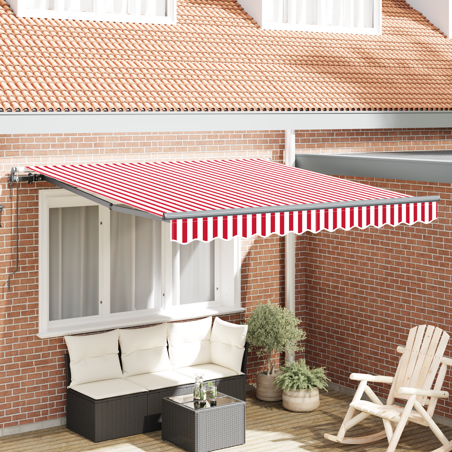 Automatisk Udtækkelig Markise Rød og Hvid 300x250 Cm - hovedbillede