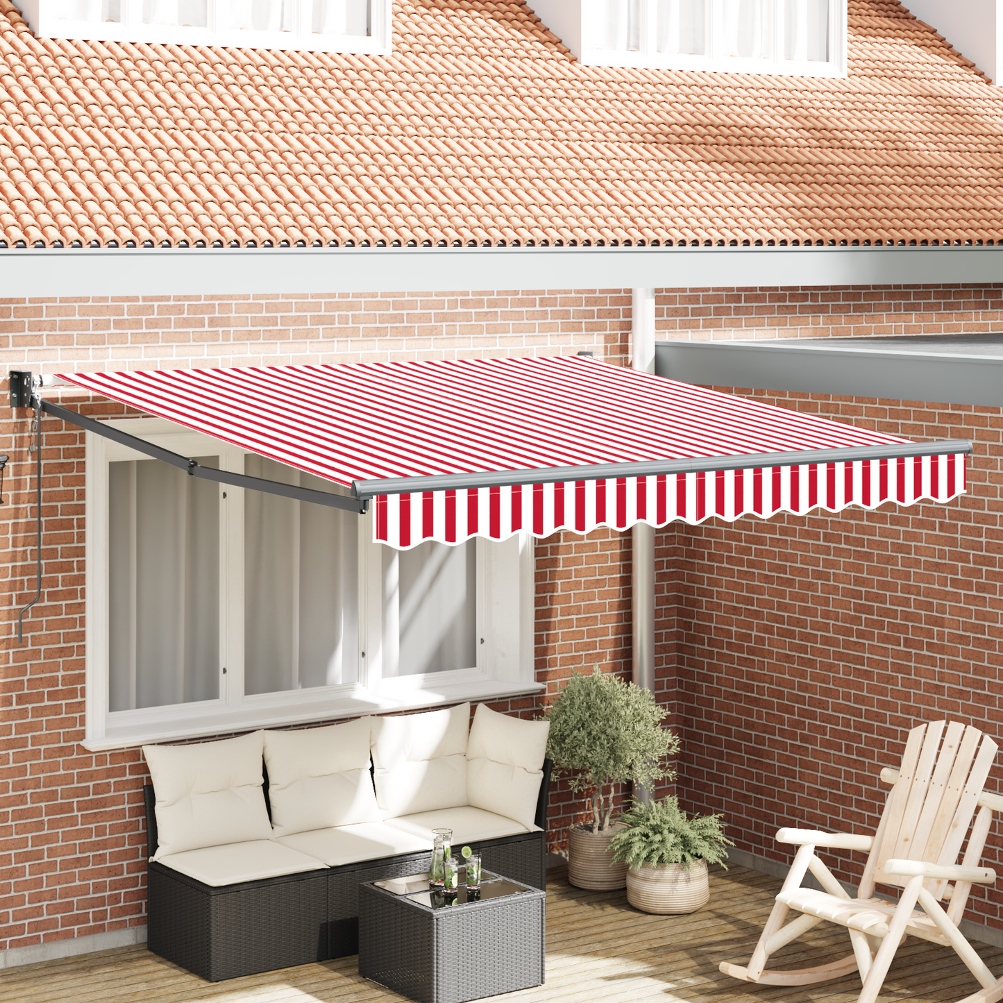 Automatisk Sammenrullelig Markise Rød og Hvid Stribe 300x250 Cm - hovedbillede
