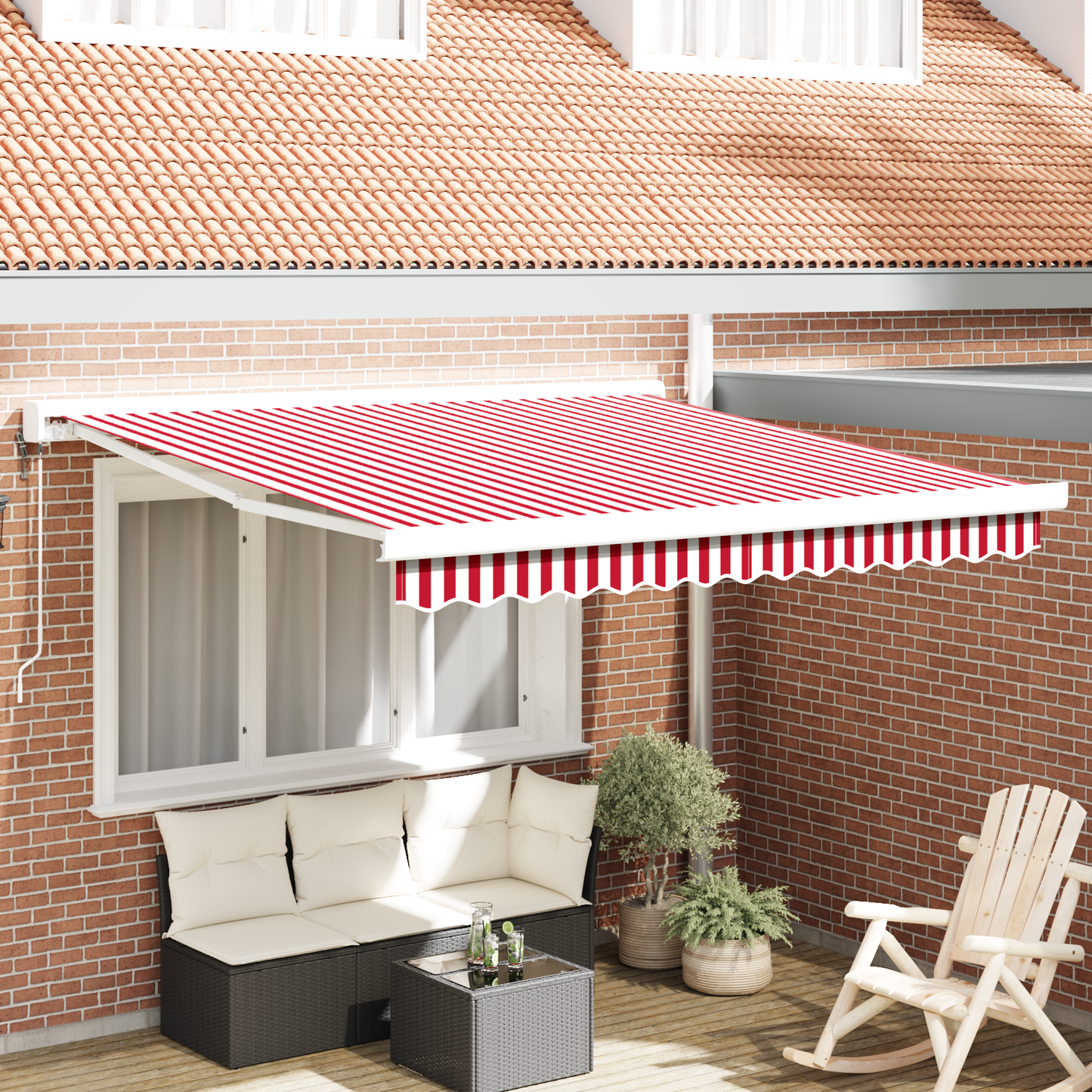 Automatiske Utrækkelige Markise - Rød og Hvid Stribe 300 X 250 Cm - hovedbillede