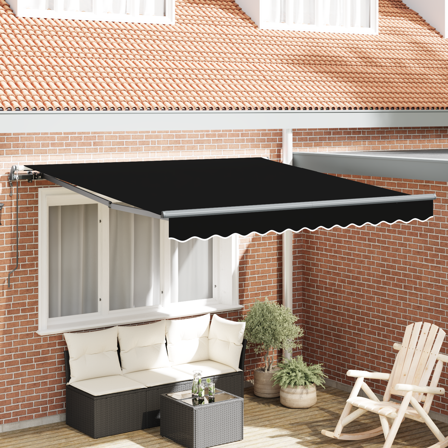 Automatisk Udtækkelig Markise Sort 300x250 Cm&&markise Erstatningsstof til 3x2.5 M Ramme Sort - hovedbillede