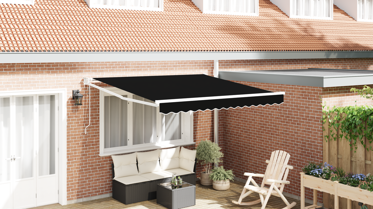 Automatisk Udtækkelig Markise Sort 300x250 Cm&&markise Udskiftningsstof til 3x2.5 M Ramme Sort - hovedbillede