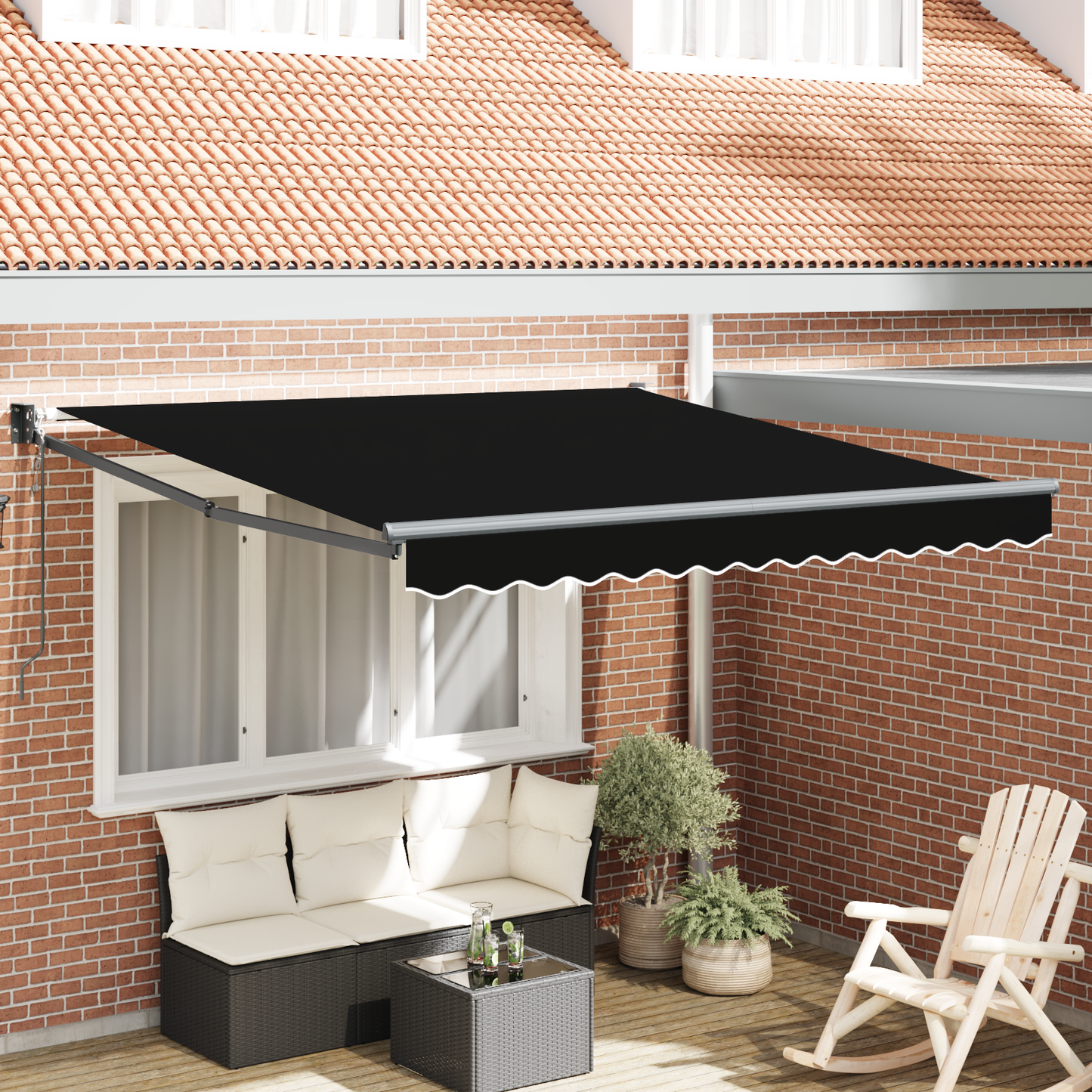 Automatisk Udtækkelig Markise Sort 300x250 Cm&&markise Erstatningsstof til 3x2.5 M Ramme Sort - hovedbillede