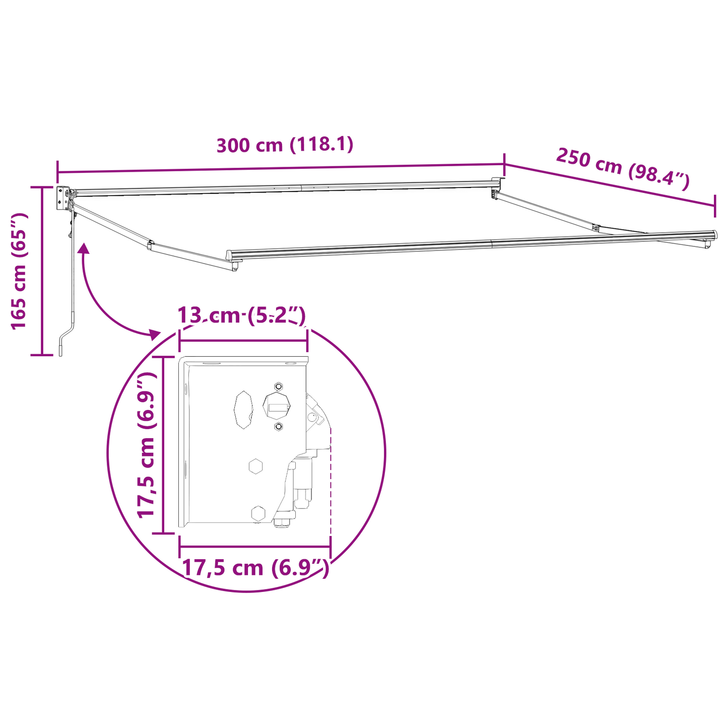 Automatisk Udtækkelig Markise Sort 300x250 Cm&&markise Erstatningsstof til 3x2.5 M Ramme Sort - billede 12