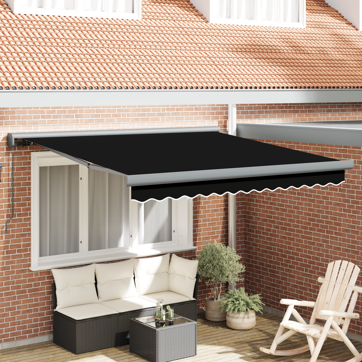 Manuel Udtækkelig Markise Sort 300x250 Cm&&markiserstatningsstof til 3x2.5 M Ramme Sort - hovedbillede