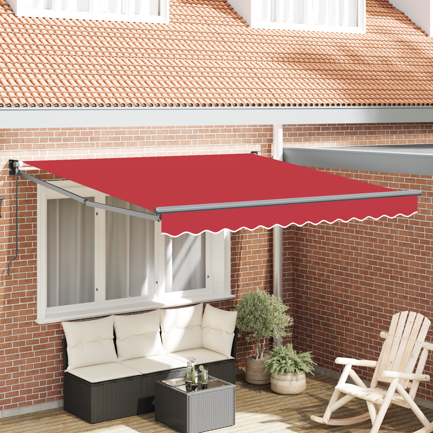 Manuel Udtækkelig Markise Rød 300x250 Cm&&markise Udskiftningsstof til 3x2.5 M Ramme Rød - hovedbillede