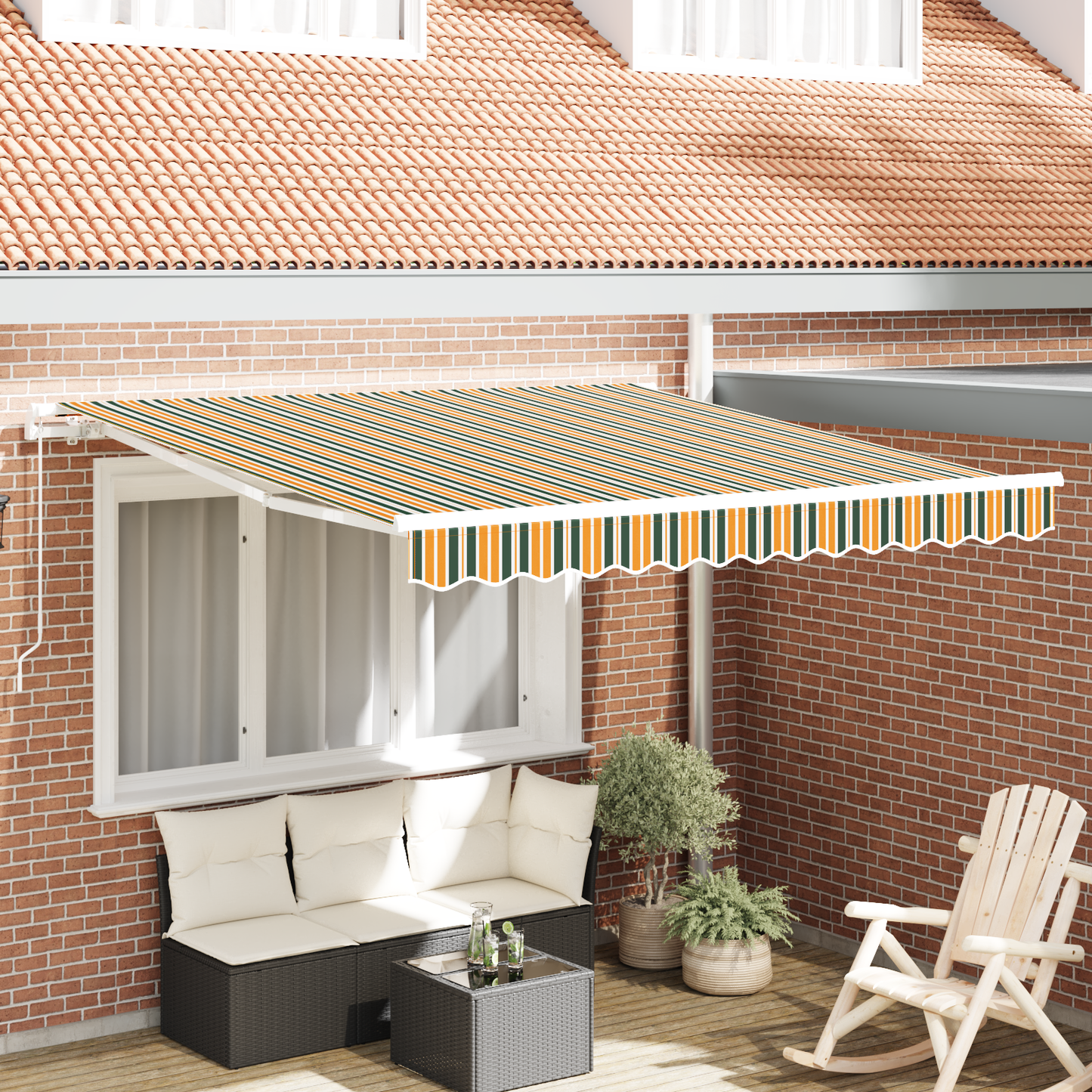 Manuel Udtækkelig Markise Grøn og Gul 300x250 Cm&&markise Erstatningsstof til 3x2.5 M Ramme Grøn og Gul - hovedbillede