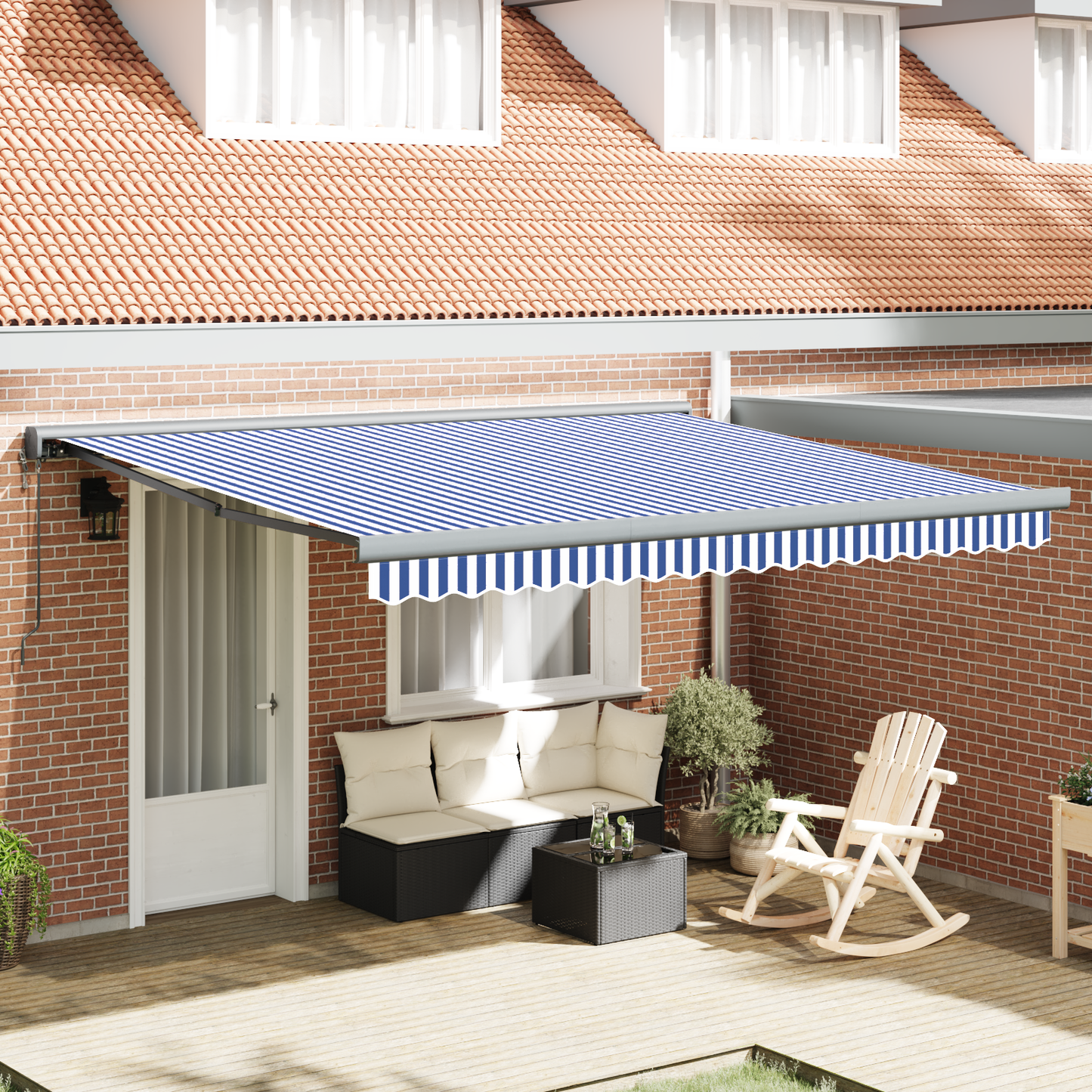 Automatisk Utrullesmarkise i Blå og Hvid - 350x250 Cm - hovedbillede
