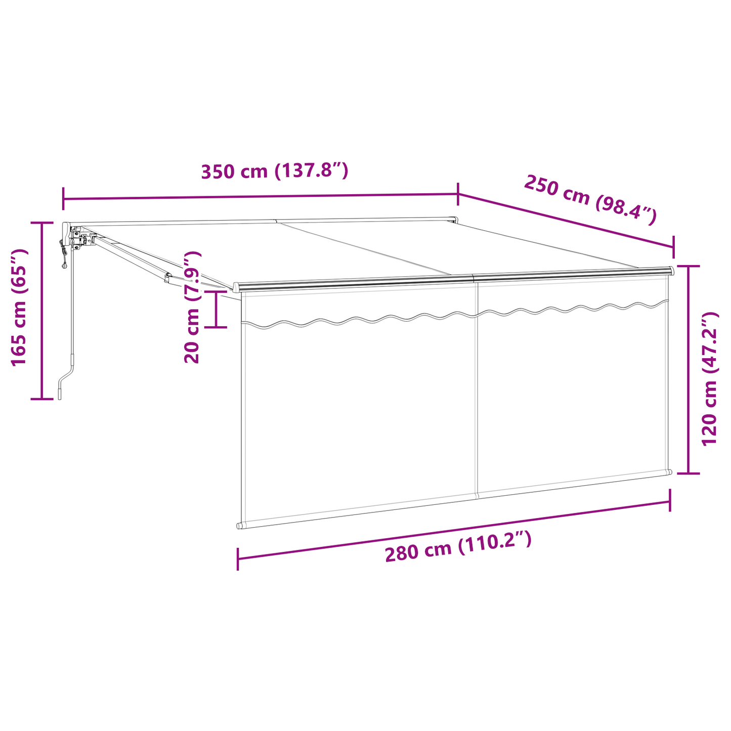 Utrækkelig Markise Antracit Grå 350 X 250 Cm - billede 13
