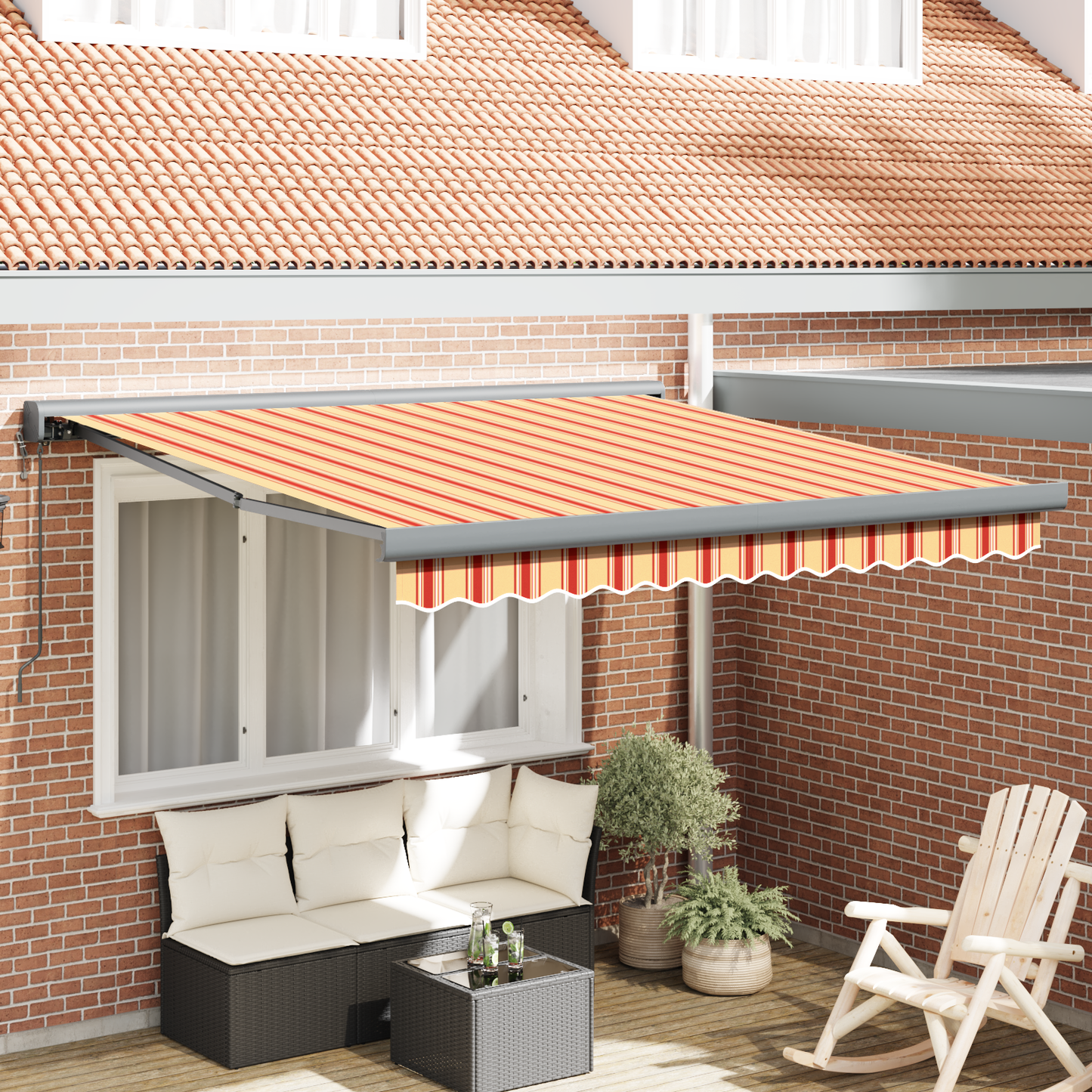 Automatisk Utrækkelig Markise i Gul og Orange, 350 X 250 Cm - hovedbillede