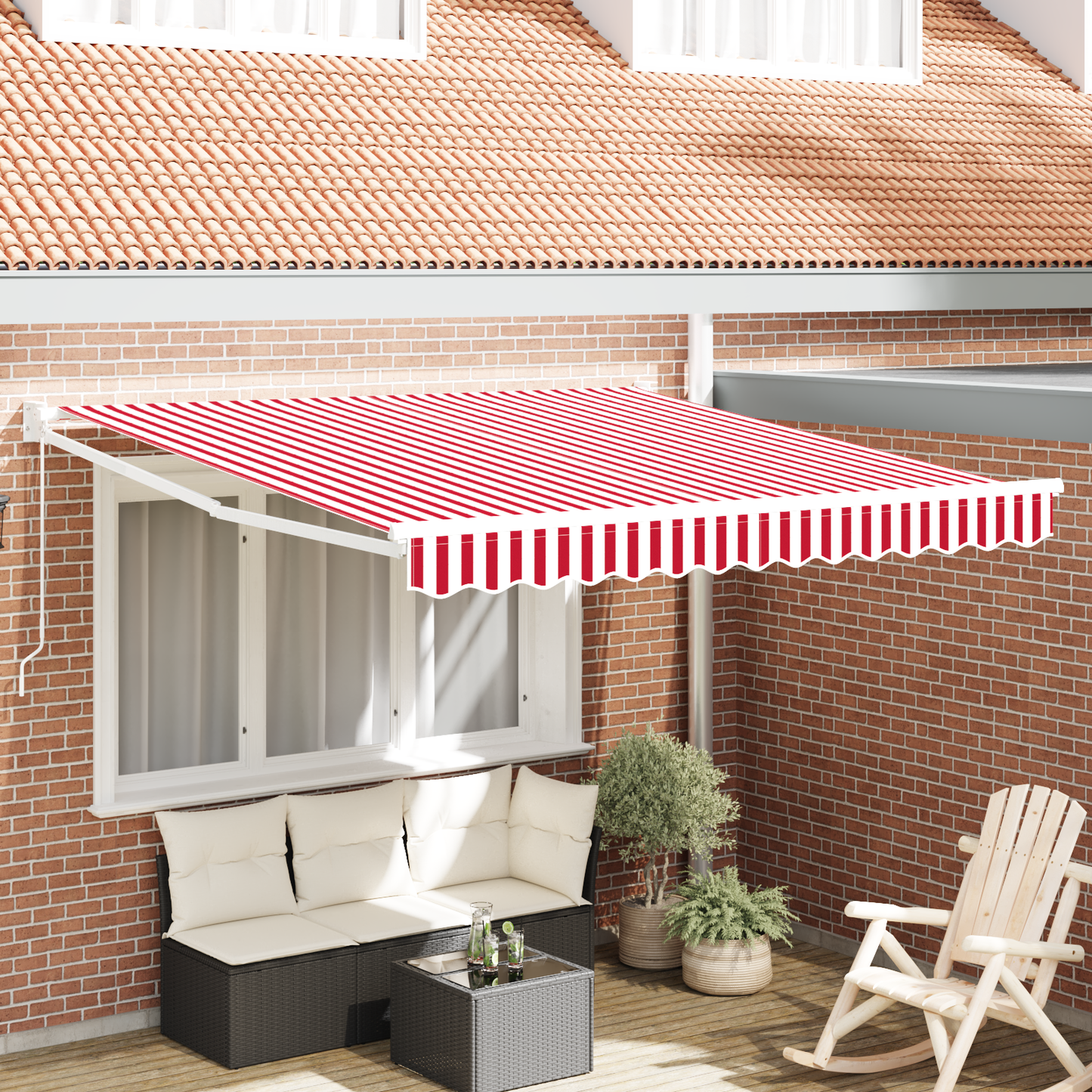 Manual Udtækkelig Markise Rød og Hvid Stribe 350x250 Cm - hovedbillede