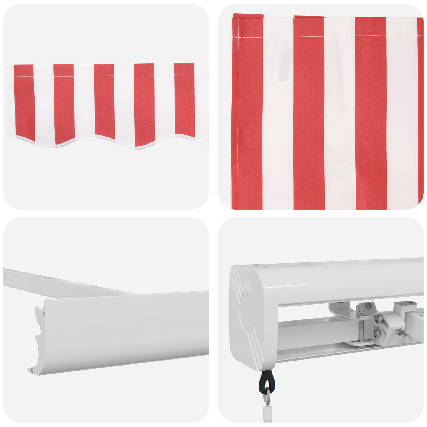 Manuel Udtækkelig Markise Rød og Hvid Stripe 350x250 Cm - billede 8