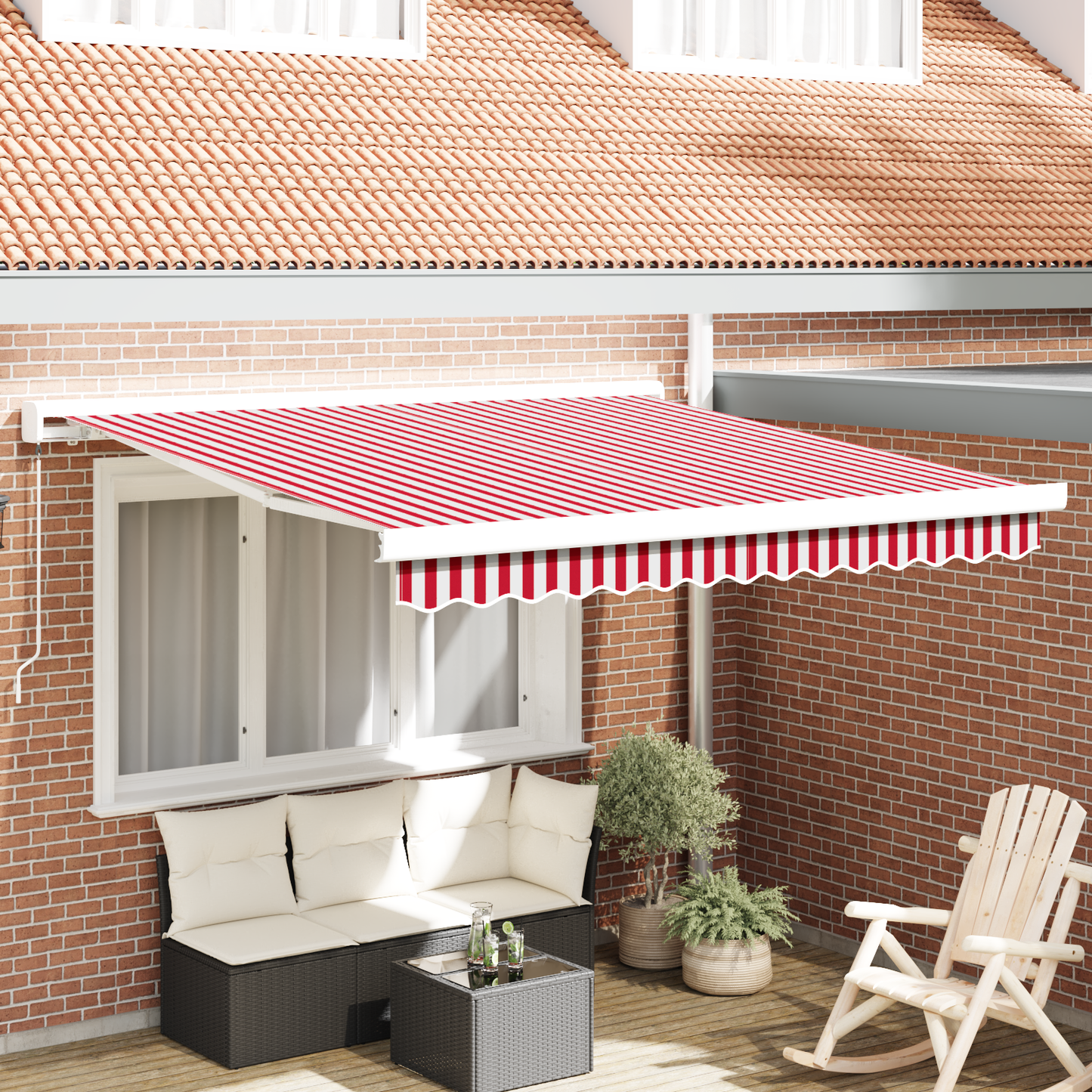 Manuel Udtækkelig Markise Rød og Hvid Stripe 350x250 Cm - hovedbillede