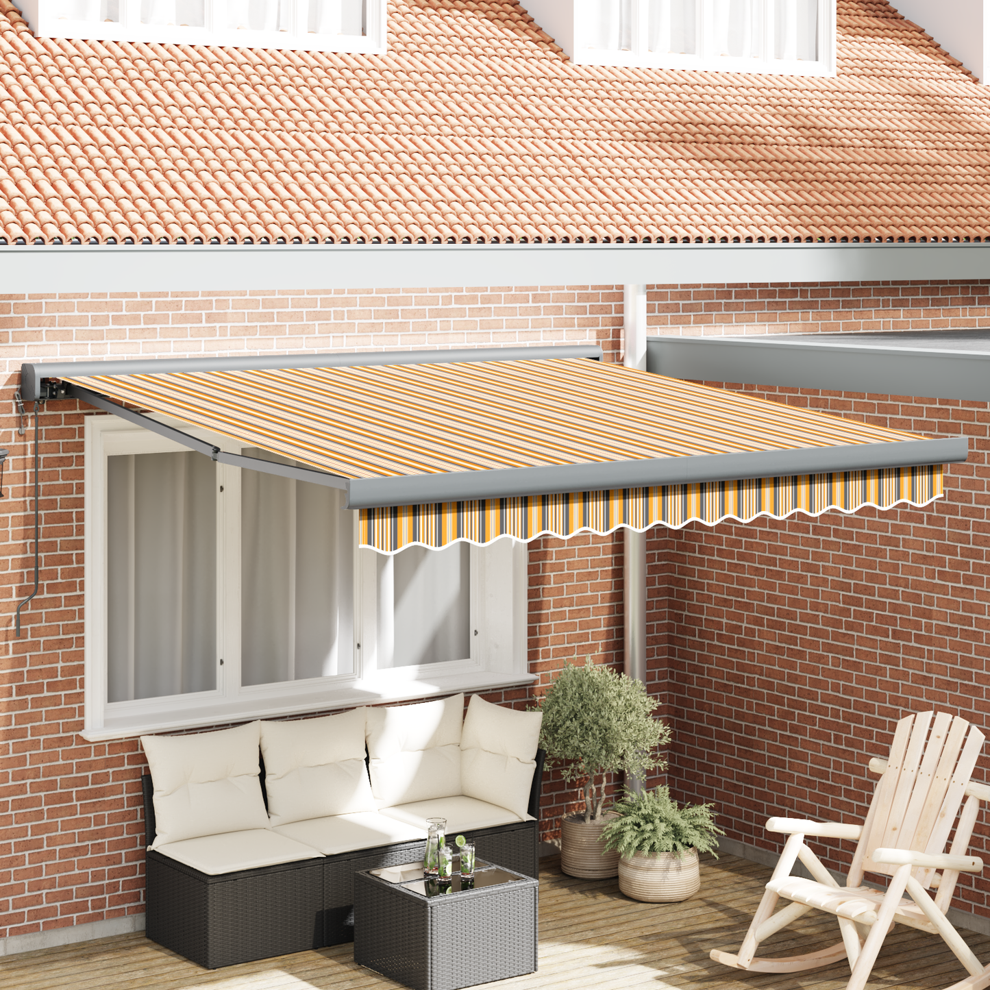 Automatisk Utrækbar Markise med Multifarvet Striber 350 X 250 Cm - hovedbillede