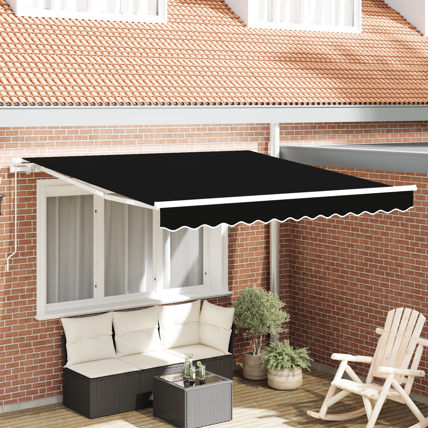 Manuel Udtækkelig Markise Sort 350x250 Cm&&markise Erstatningsstof til 3,5x2,5 M Ramme Sort - hovedbillede