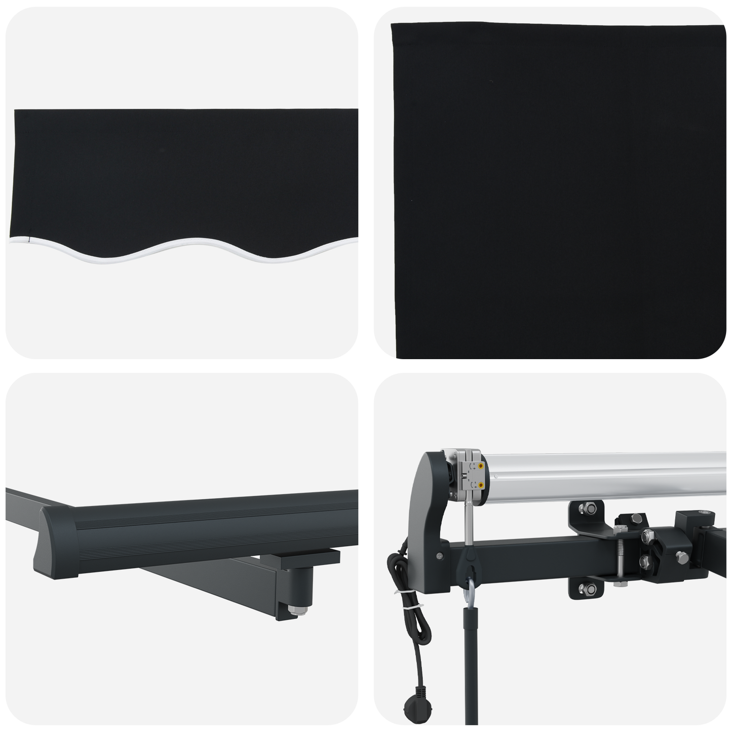 Automatisk Udtækkelig Markise Sort 350x250 Cm&&markise Udskiftningstof til 3.5x2.5 M Ramme Sort - billede 8