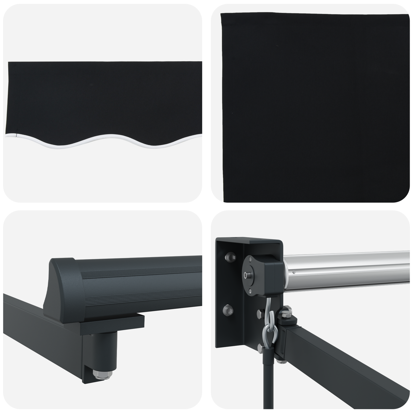 Manuel Sammenrullelig Markise Sort 350x250 Cm&&markise Erstatningsstof til 3.5x2.5 M Ramme Sort - billede 8
