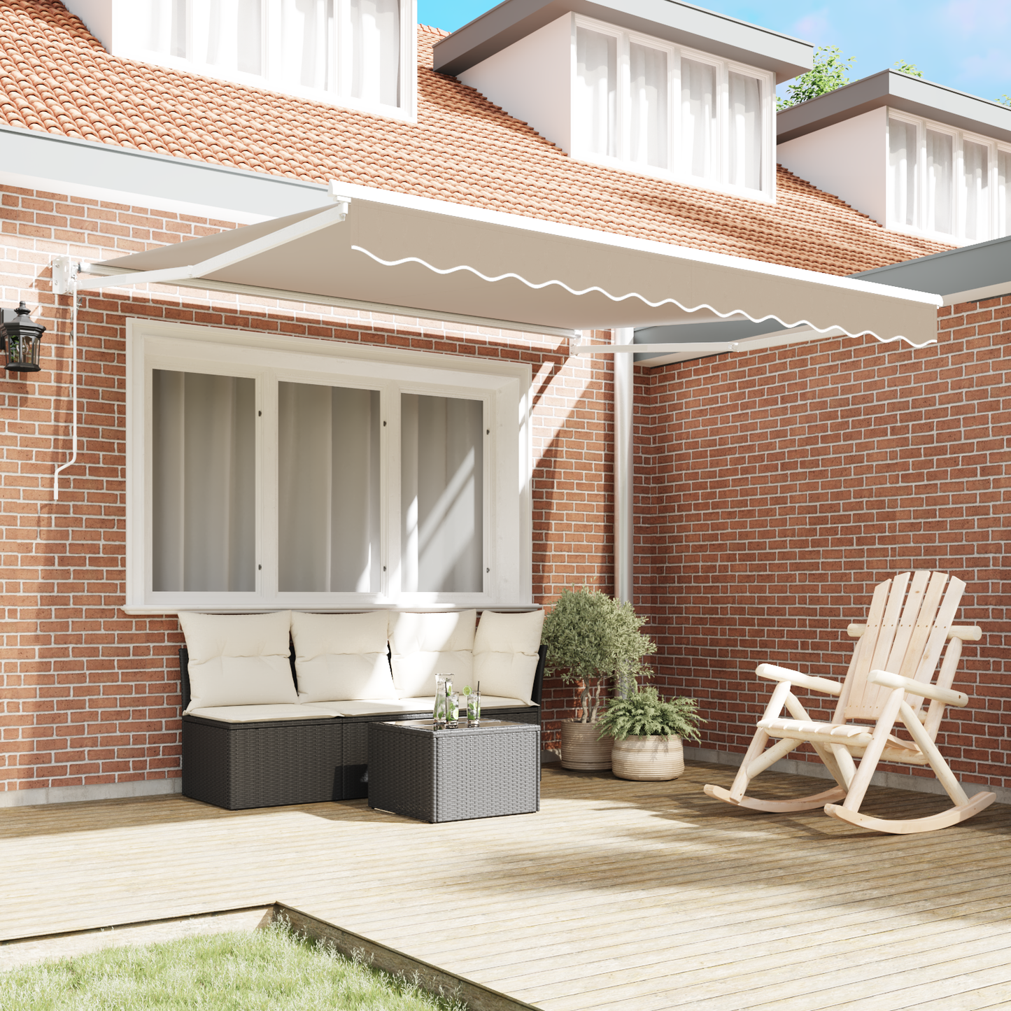 Automatisk Udtækkelig Markise Beige 350x250 Cm&&markise Erstatningsstof til 3.5x2.5 M Ramme Beige - billede 3