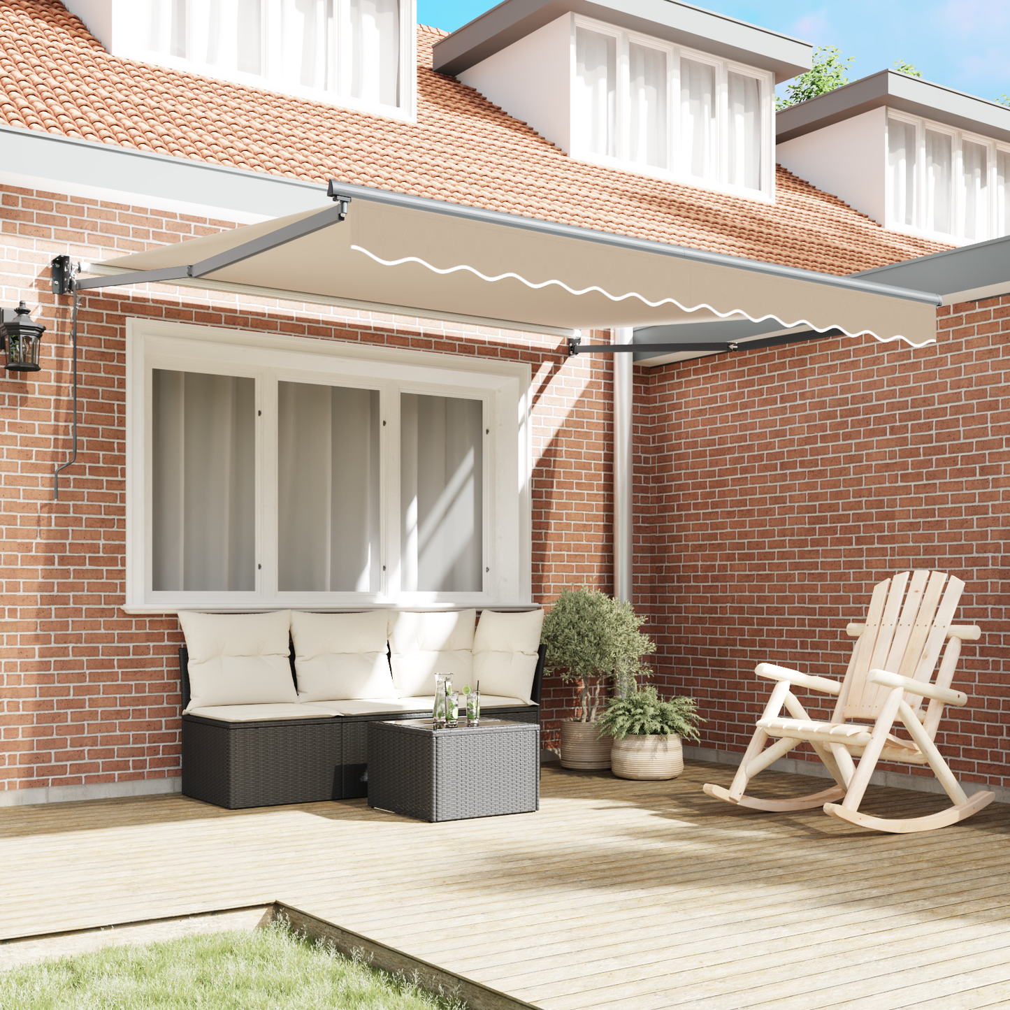 Automatisk Udtækkelig Markise Beige 350x250 Cm&&markise Erstatningsstof til 3,5x2,5 M Ramme Beige - billede 3