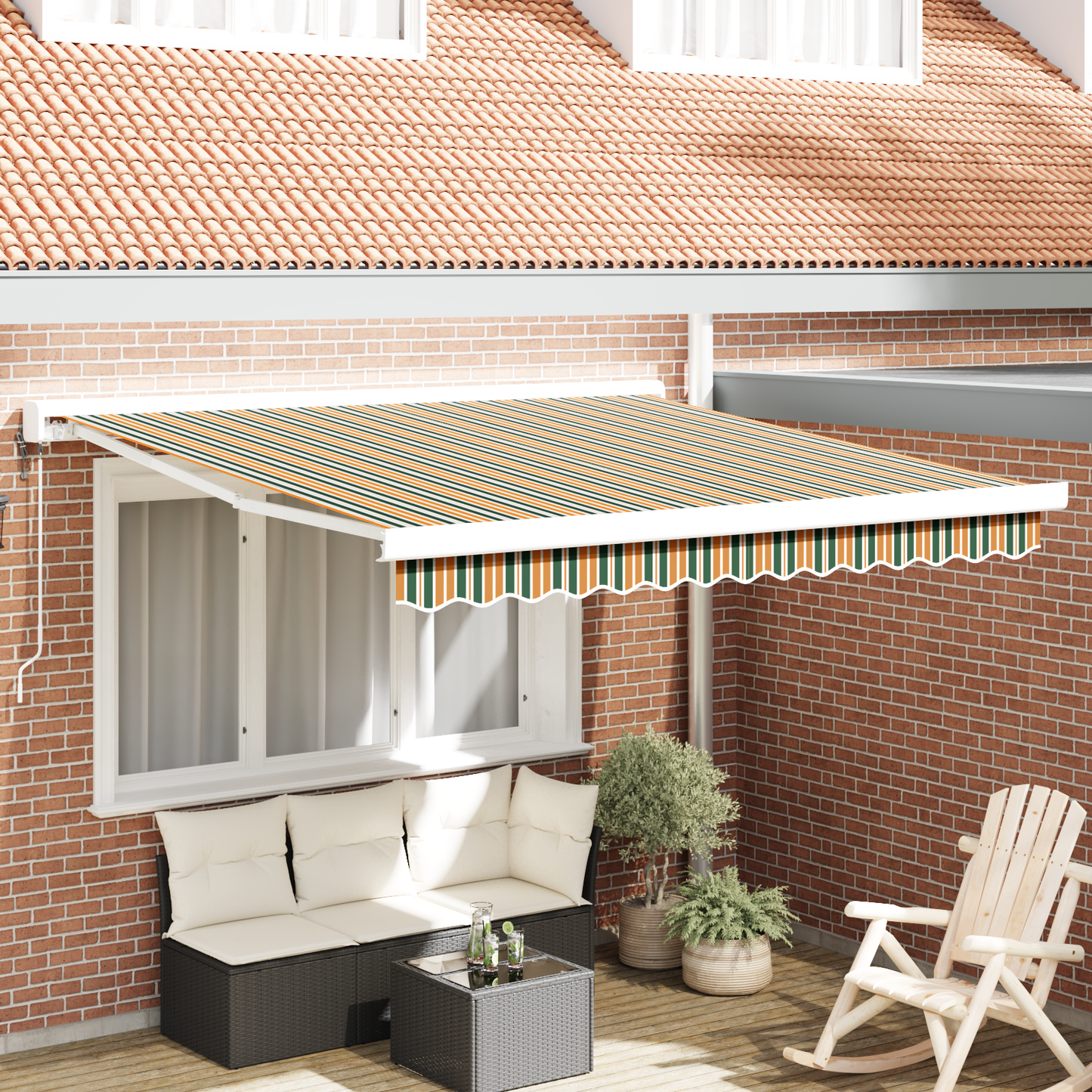 Automatisk Utrækkelig Markise Grøn og Gul 350x250 Cm - hovedbillede