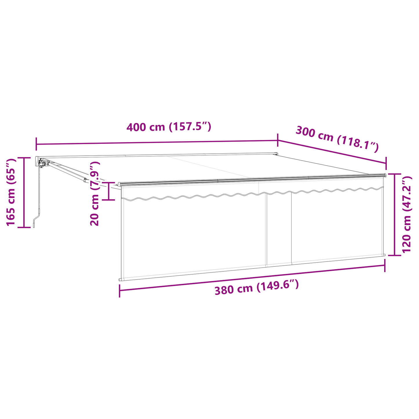 Utrækkelig Markise Antracit 400 × 300 Cm Polyester, Aluminium - billede 12